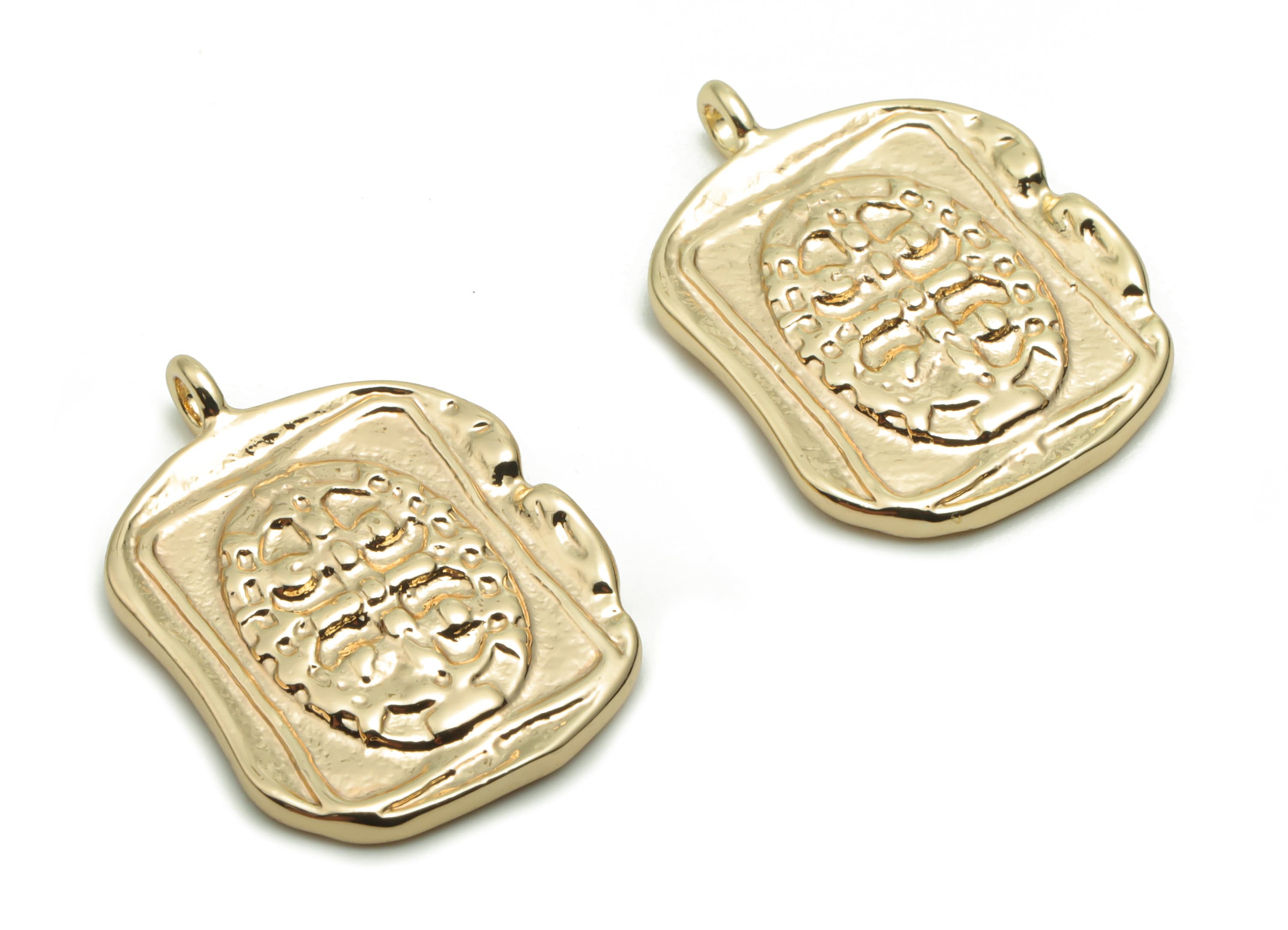 Brass Square Symbol Charms - Gold Symbol Engraved Pendant - Old Age Charm - 18K Real Gold Plated Brass - 19.77x14.23x2.08mm - RGP4261 - DOMEDBAZAAR