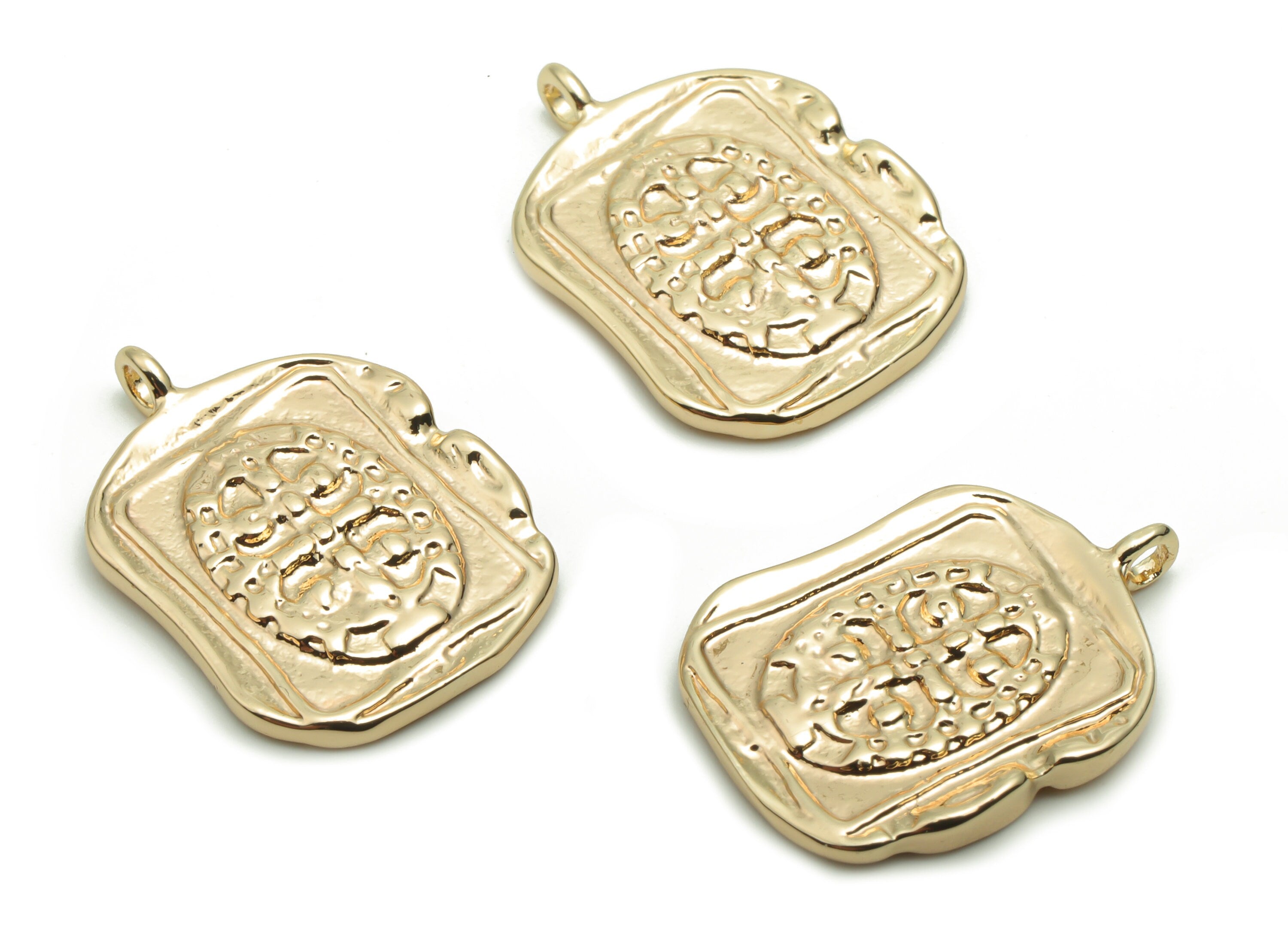 Brass Square Symbol Charms - Gold Symbol Engraved Pendant - Old Age Charm - 18K Real Gold Plated Brass - 19.77x14.23x2.08mm - RGP4261 - DOMEDBAZAAR