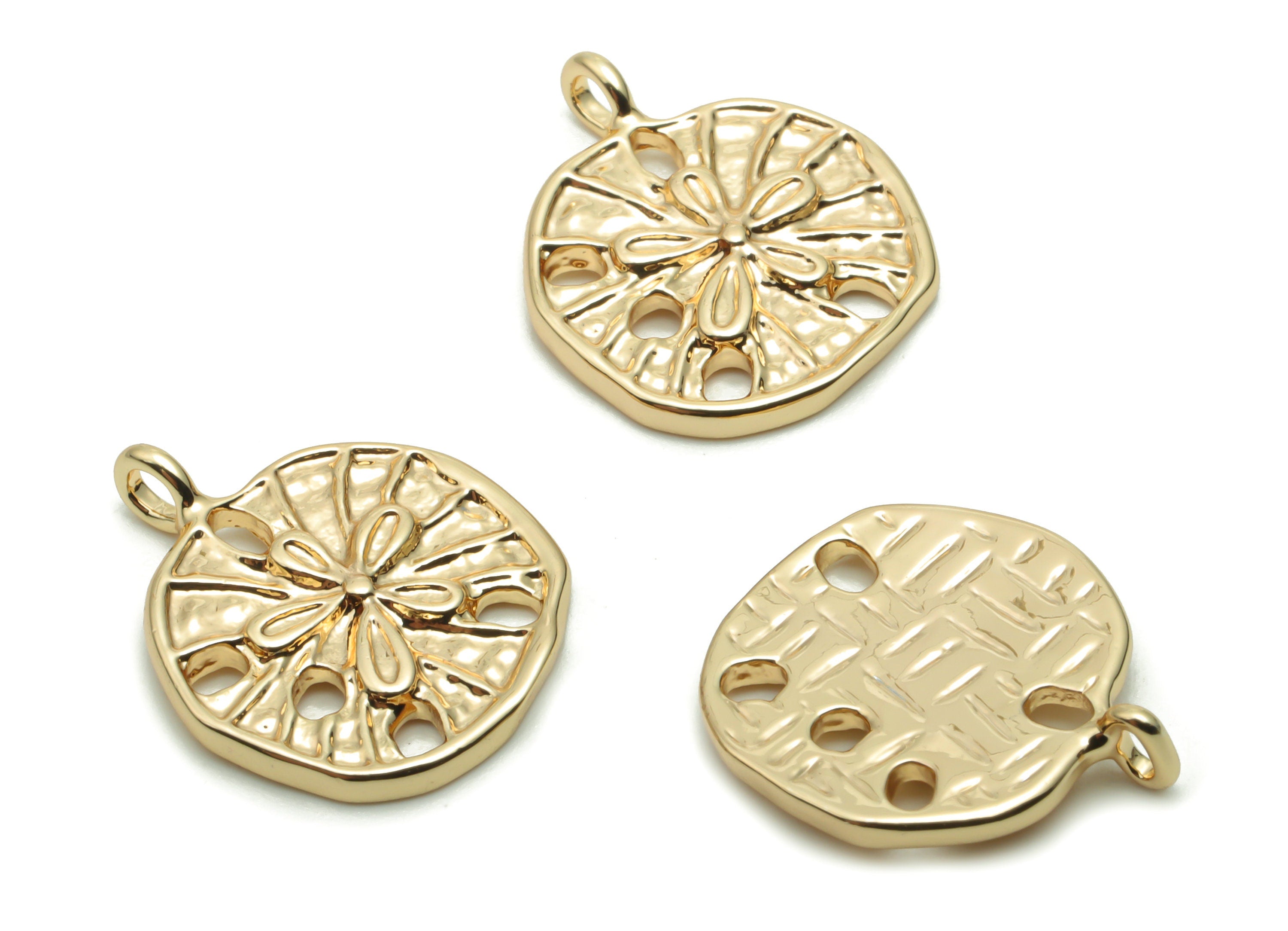 Brass Round Flower Earring Charms - Gold Flower Circle Pendant - 18K Real Gold Plated Brass - Jewelry Supplies - 16.28x13.53x1.8mm - RGP4226 - DOMEDBAZAAR