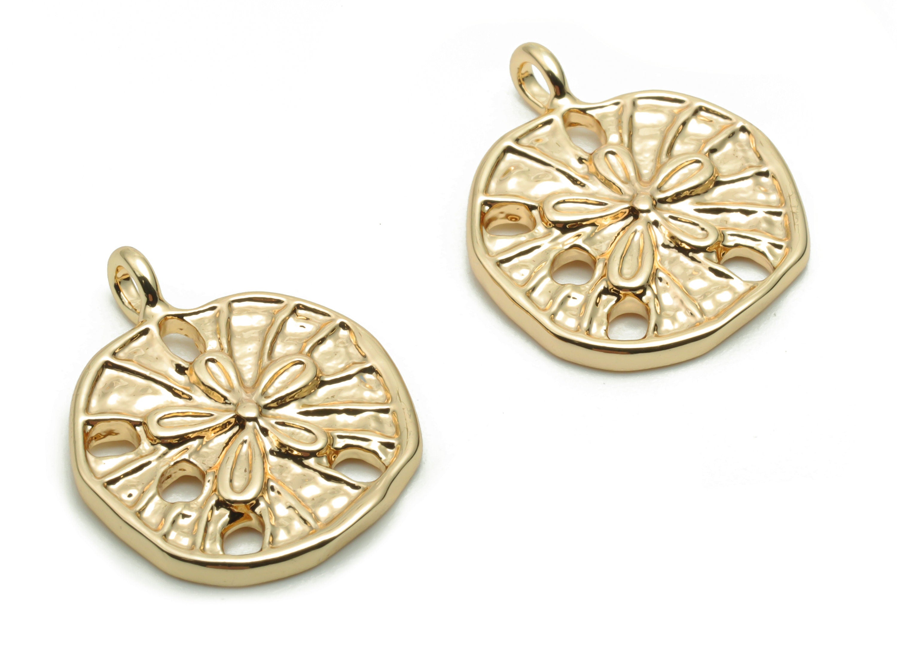 Brass Round Flower Earring Charms - Gold Flower Circle Pendant - 18K Real Gold Plated Brass - Jewelry Supplies - 16.28x13.53x1.8mm - RGP4226 - DOMEDBAZAAR