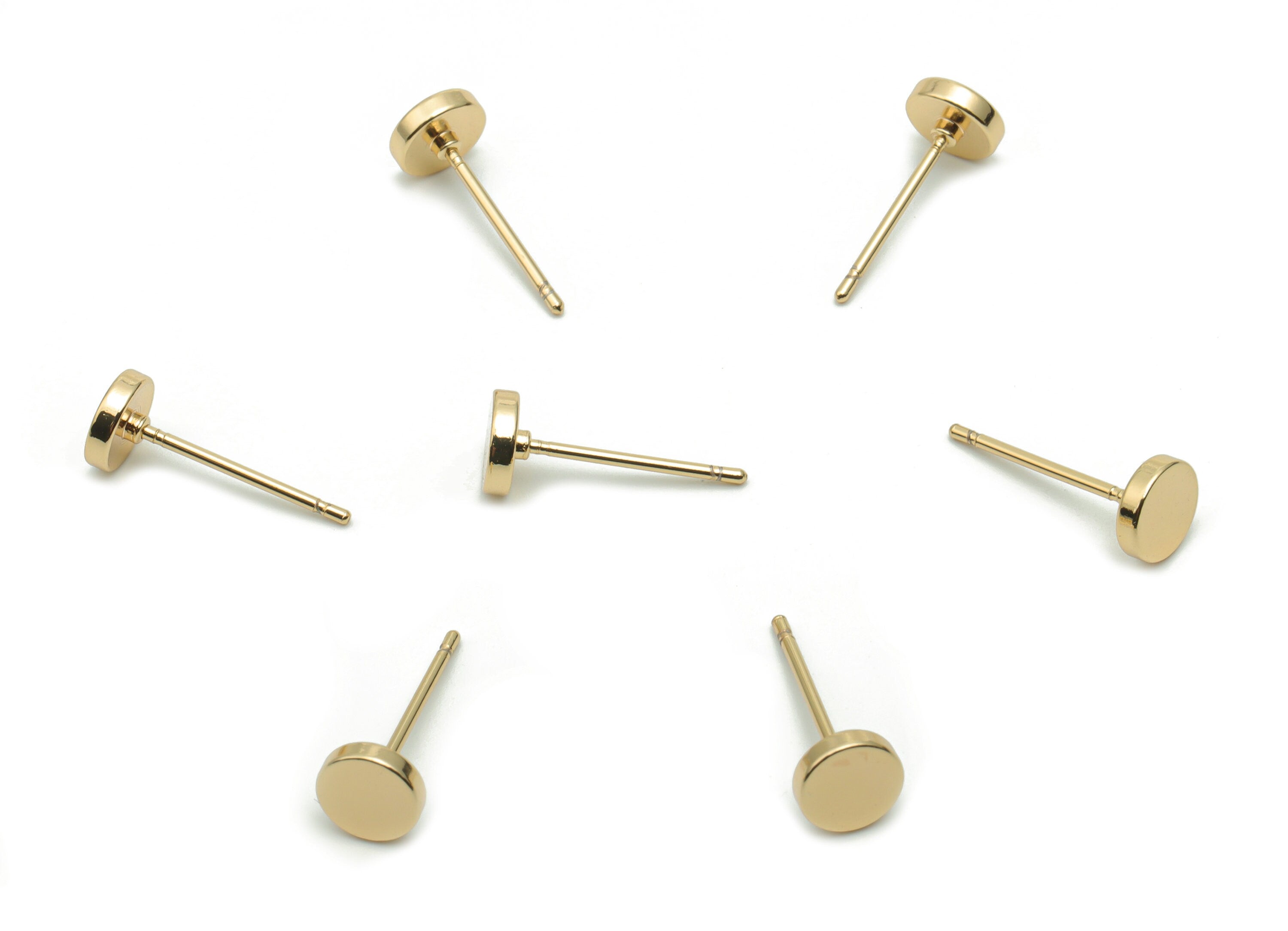 Brass Round Earring Post - Gold Circle Stud - 18K Real Gold Plated Brass - 316 Surgical Stainless Steel Stud - 5.98x5.98x1.4mm - RGP4208 - DOMEDBAZAAR