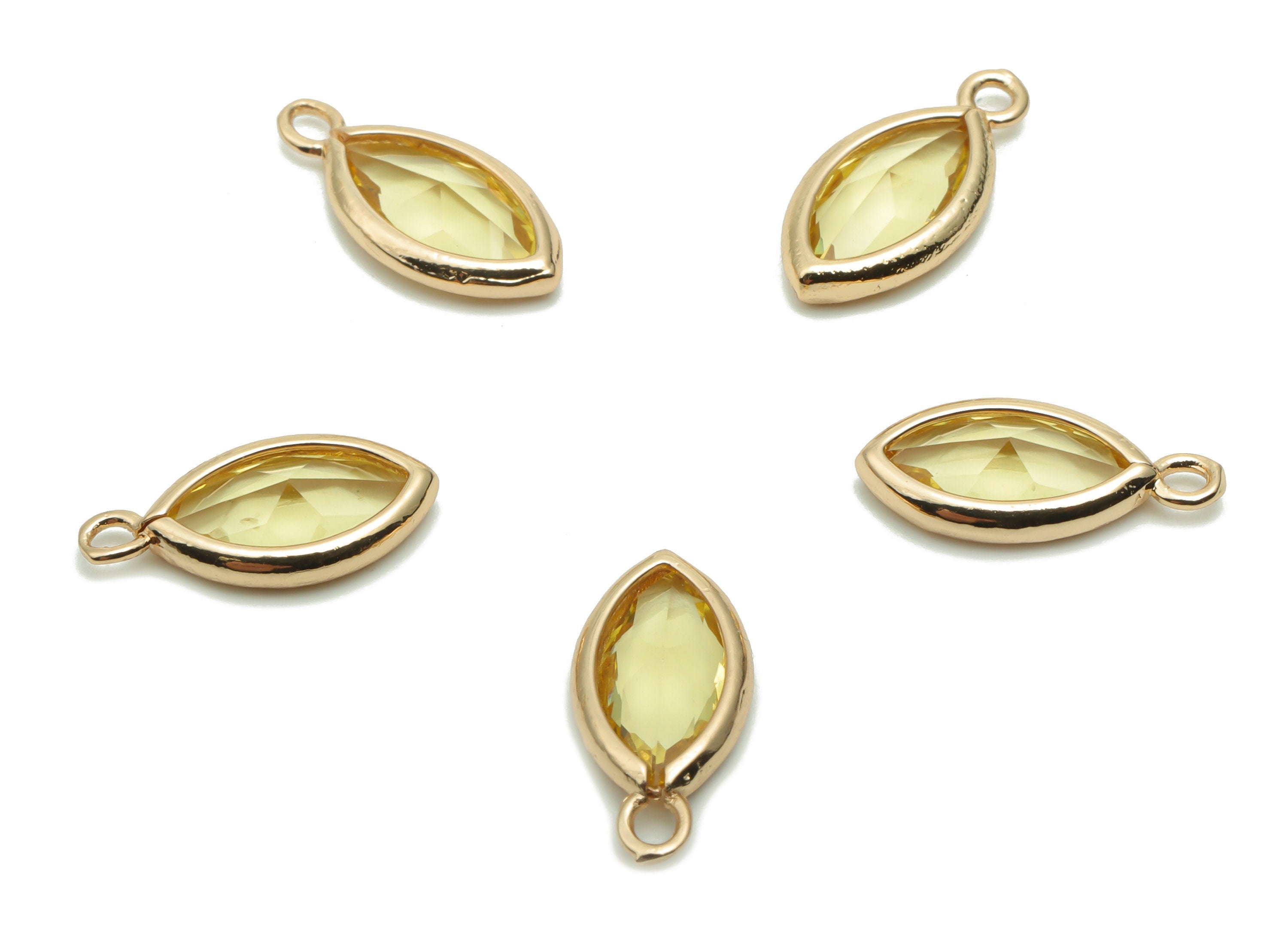 Glass Marquise Earring Charms - Brass Marquise Pendant - Gold Tone Plated Brass - Jewelry Making Supplies - 14.38x6.36x2.85mm - GS1059 - DOMEDBAZAAR