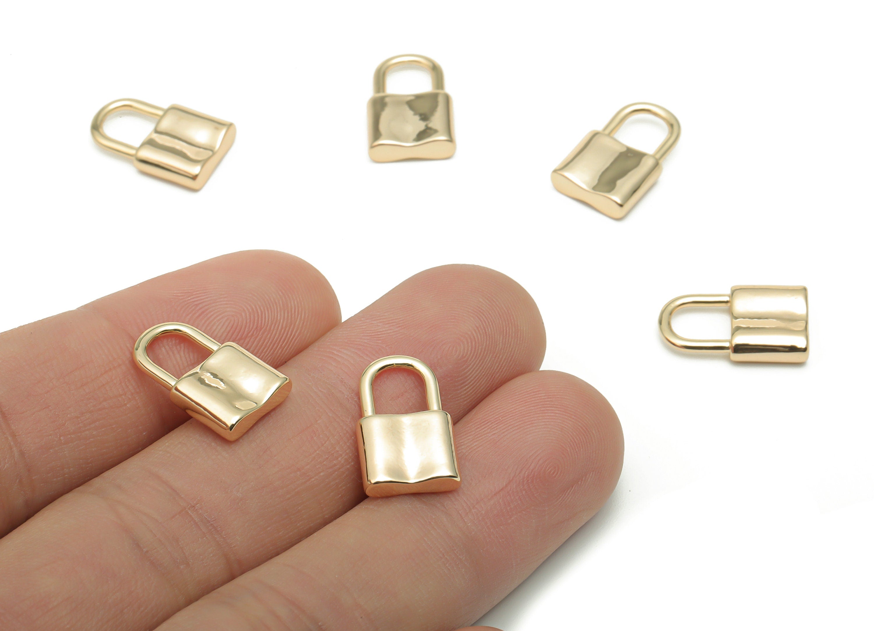 Brass Lock Earring Connector - Gold Lock Charms and Pendant - 18K Real Gold Plated Brass - Jewelry Supplies - 15.9x9.92x3.35mm - RGP4280 - DOMEDBAZAAR