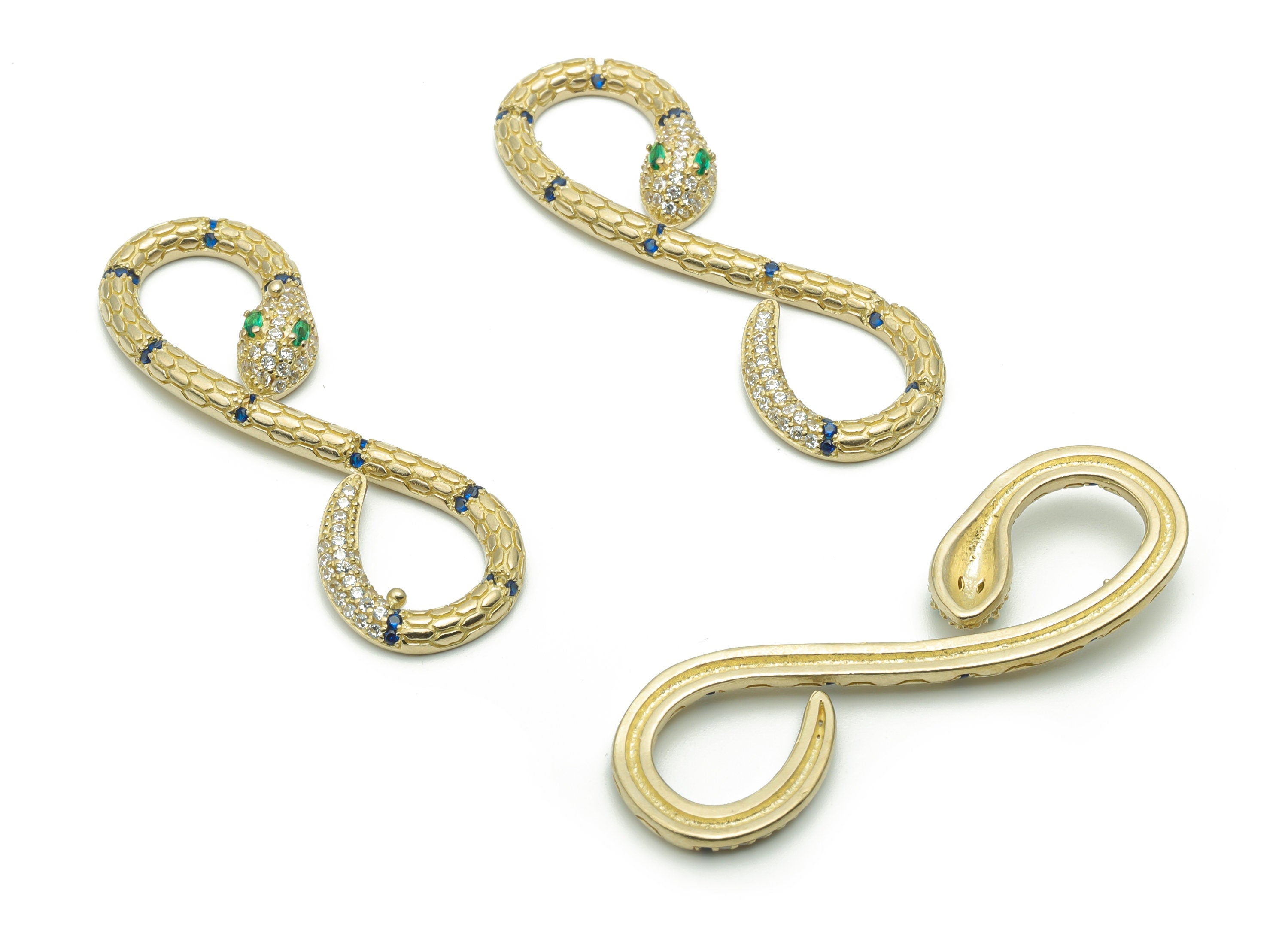 Brass Infinity Snake Earring Connector With Zircons - Raw Brass Snake Charms and Pendant - Jewelry Supplies - 51.68x16.68x2.73mm - PP5086 - DOMEDBAZAAR