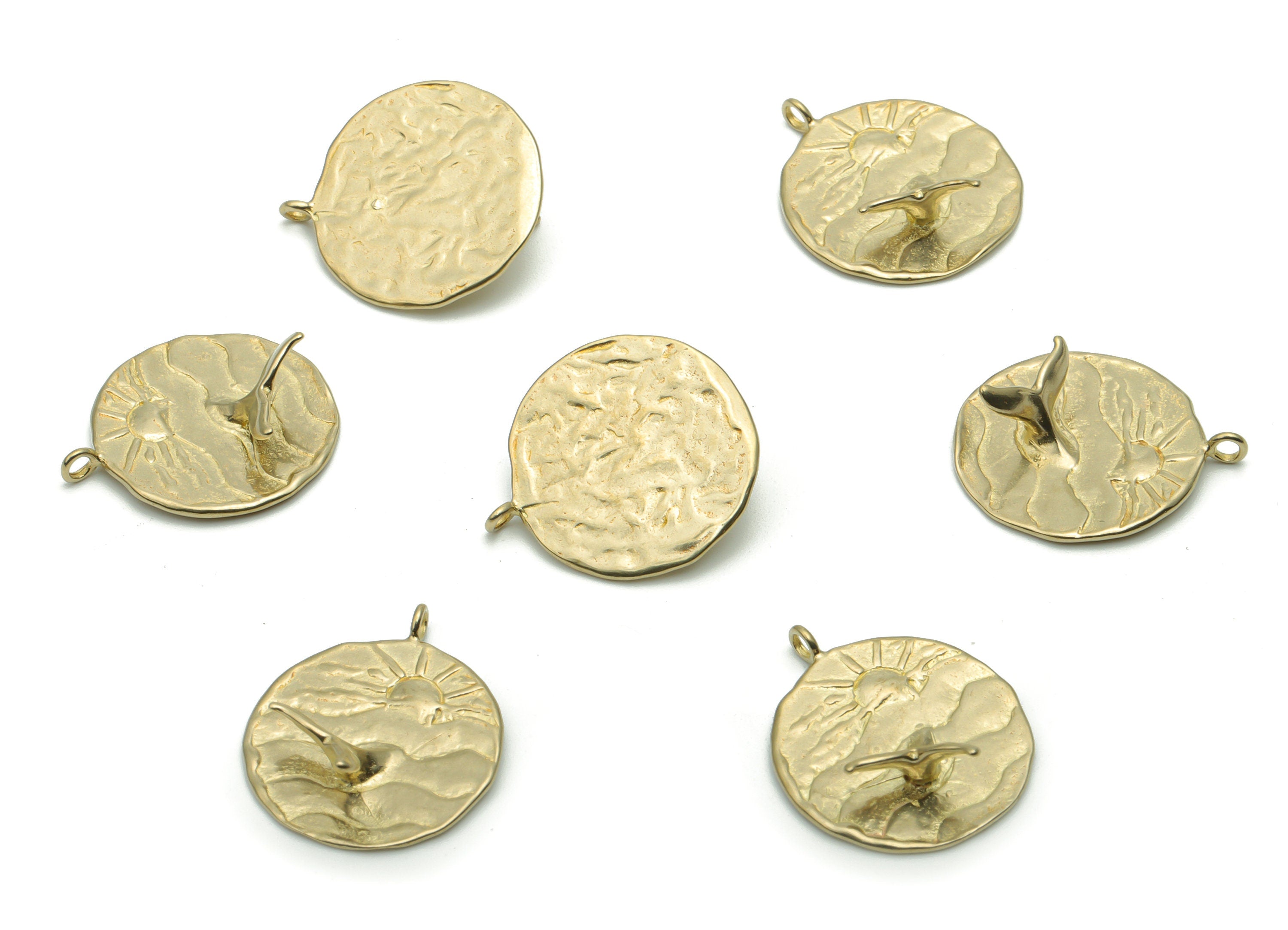 Brass Hammered Round Sea Sparkle Earring Charms - Raw Brass Sun Waves Fish Tail Pendant - Relief Fish Tail Charm - 20.81x18.2x6.9mm - PP5088 - DOMEDBAZAAR