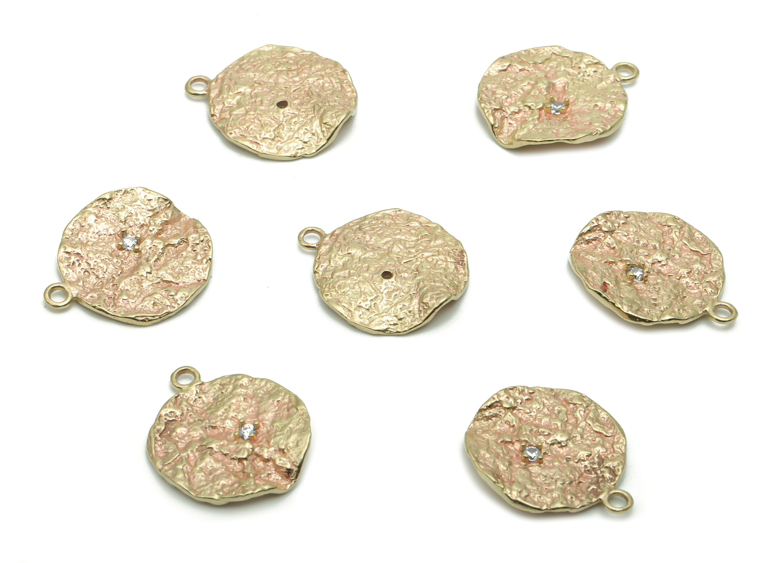 Brass Spotty Round Earring Charms With Zircons - Raw Brass Spotty Circle Pendant - Jewelry Making Supplies - 17.06x14.53x1.86mm - PP5100 - DOMEDBAZAAR