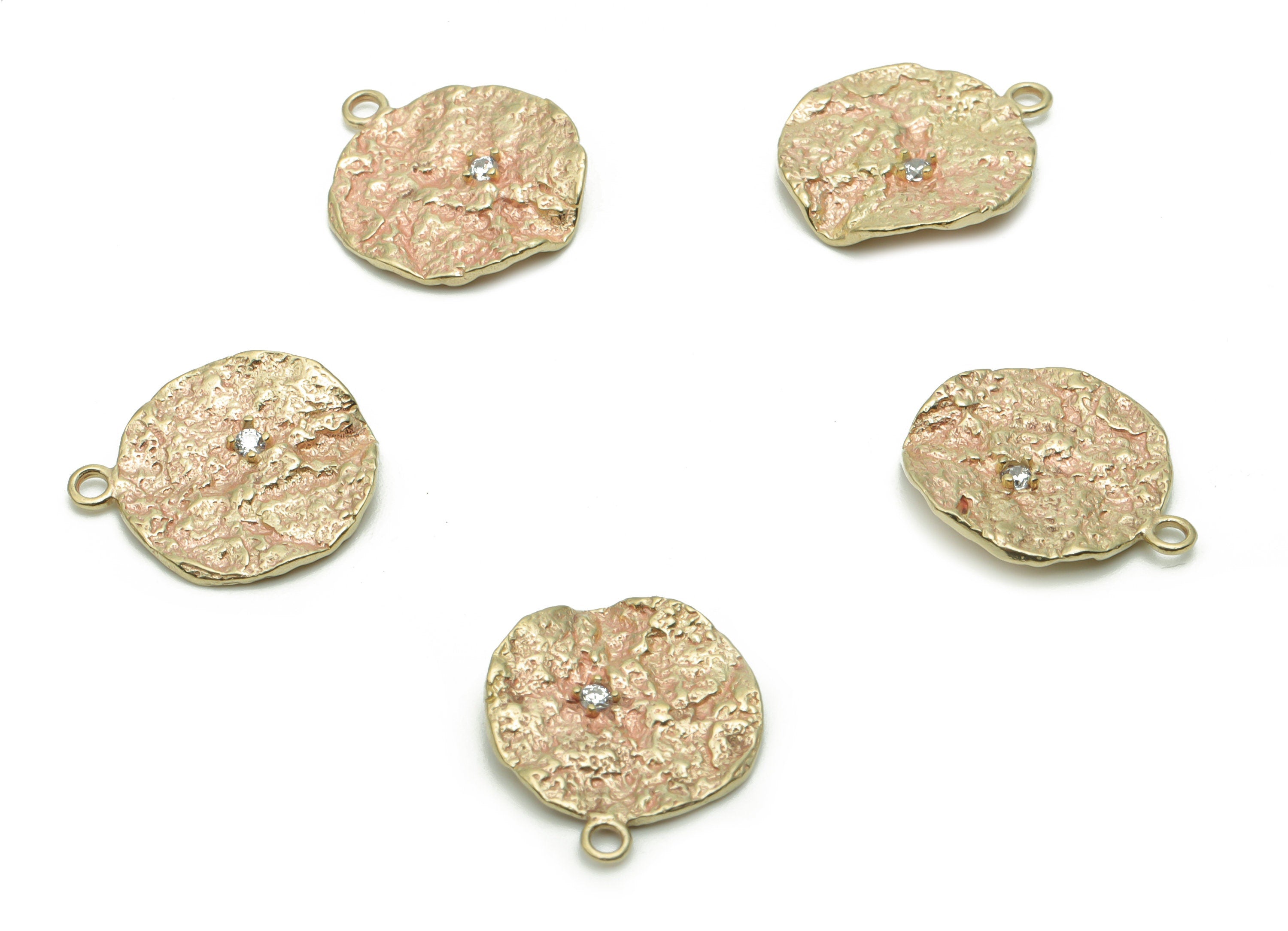 Brass Spotty Round Earring Charms With Zircons - Raw Brass Spotty Circle Pendant - Jewelry Making Supplies - 17.06x14.53x1.86mm - PP5100 - DOMEDBAZAAR