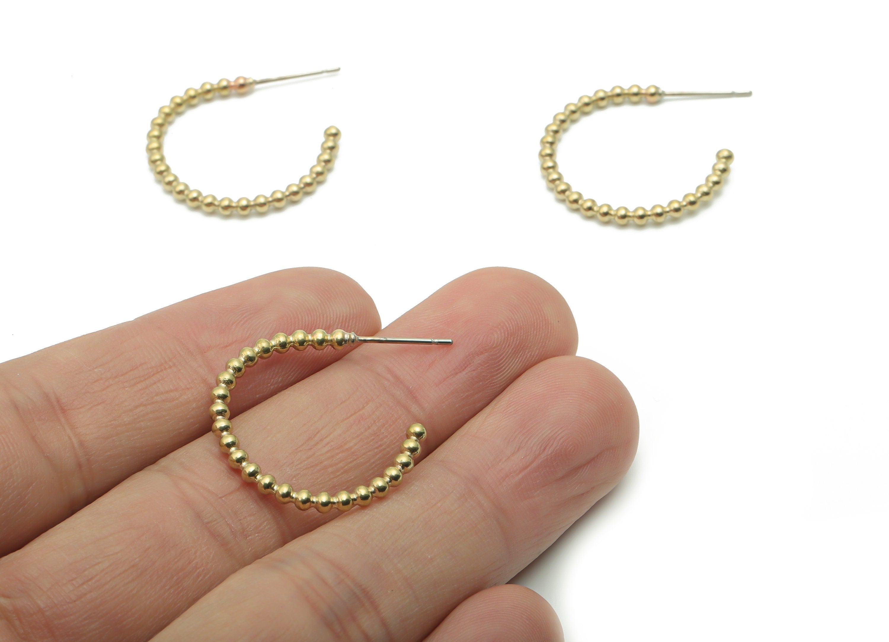 Brass C Beads Earring Stud - Raw Brass C Beads Earring Post - Open Hoop Stud - 316 Surgical Stainless Steel Stud - 23.98x20.9x2.2mm - PP5091 - DOMEDBAZAAR