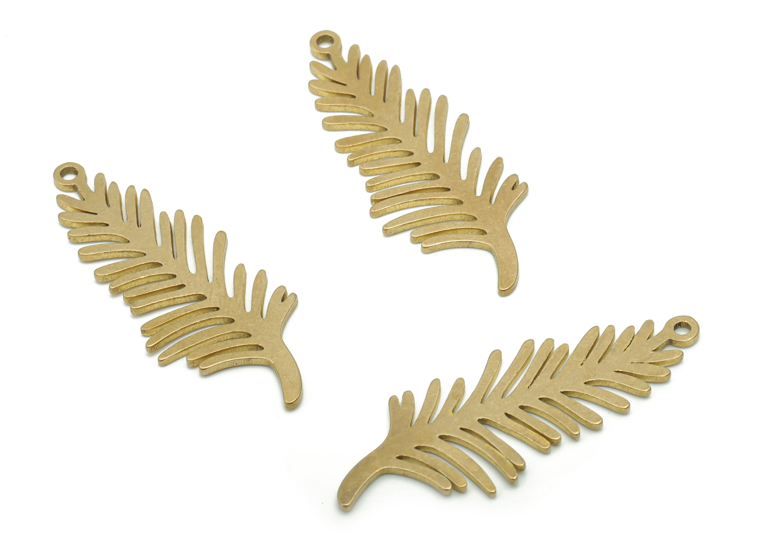 Brass Branch Earring Charms - Raw Brass Leafs Pendant - DIY Jewelry Making Supplies - 34.62x13.2x0.88mm - PPA1032 - DOMEDBAZAAR