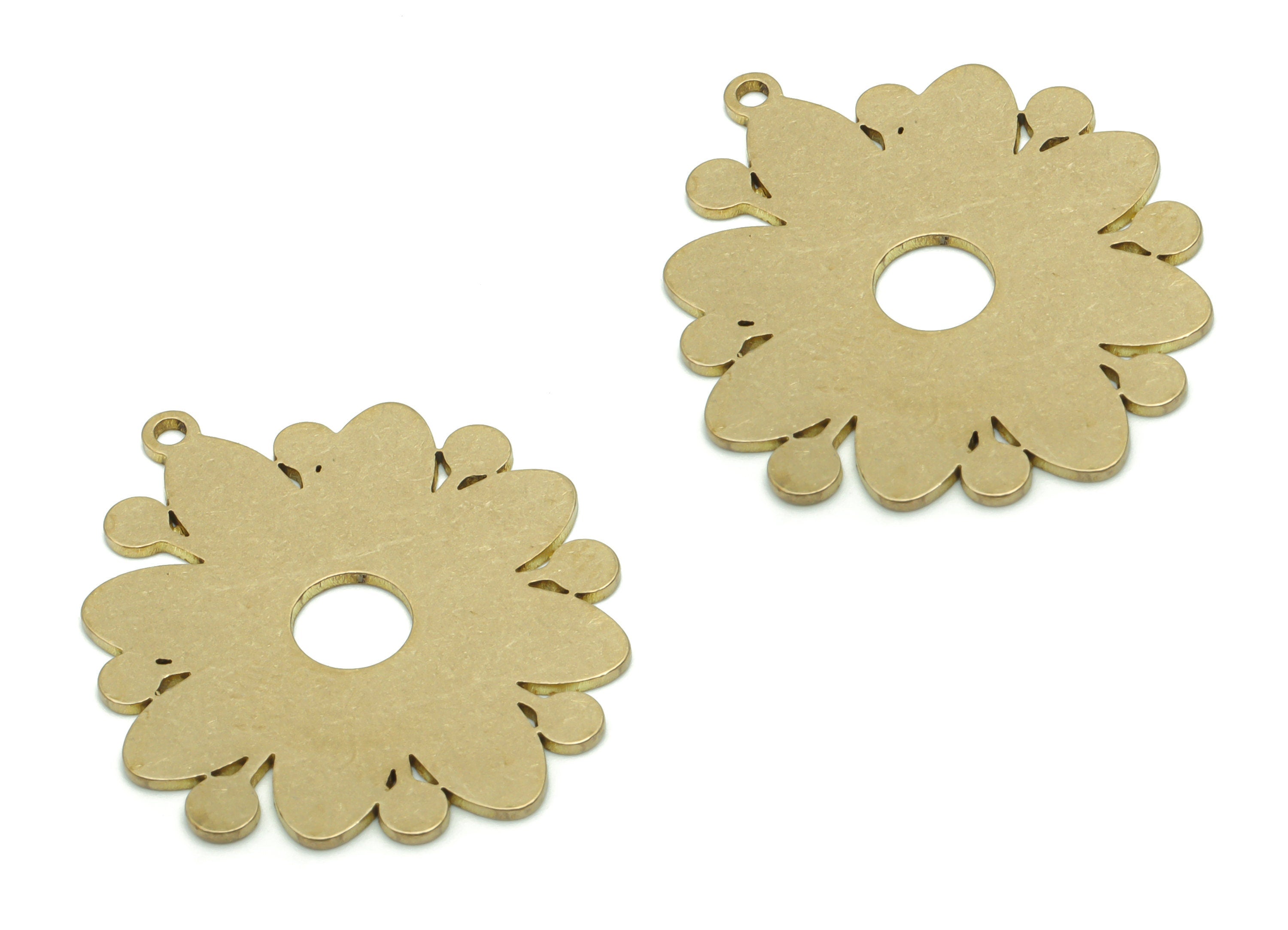 Brass Flower Earring Charms - Raw Brass Flower Pendant - DIY Jewelry Making Supplies - 29.77x26.06x0.76mm - PPA1213 - DOMEDBAZAAR
