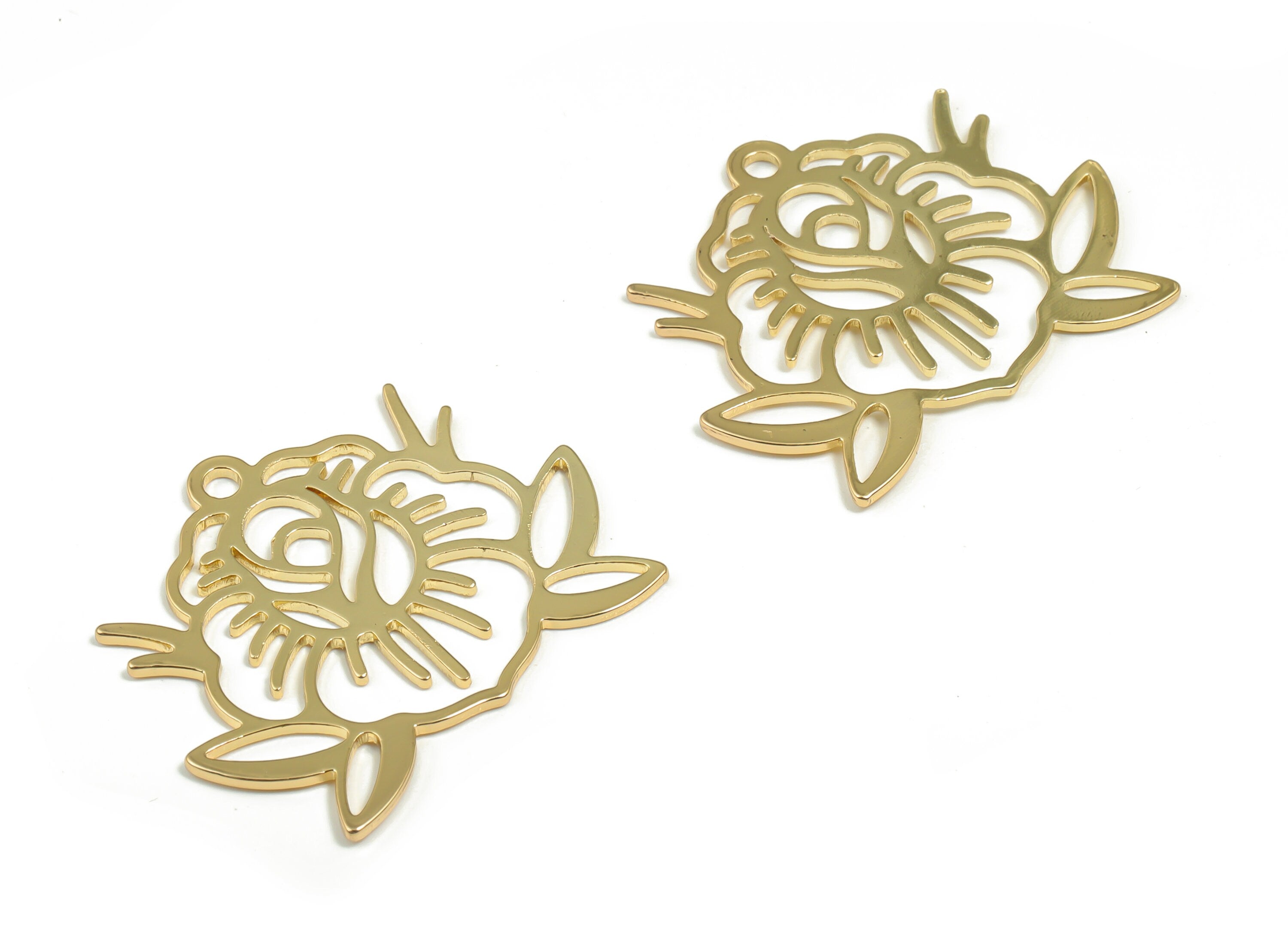Brass Flower Sun Earring Charms - Gold Frog Pendant - Gold Tone Plated Brass - Jewelry Making Supplies - 29.88x24.35x0.86mm - PPZ0009G - DOMEDBAZAAR