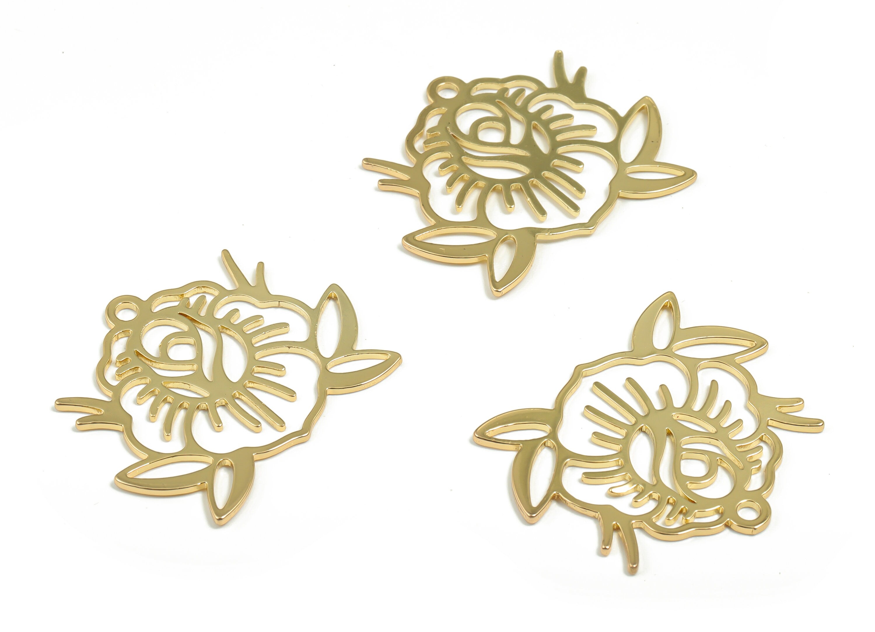 Brass Flower Sun Earring Charms - Gold Frog Pendant - Gold Tone Plated Brass - Jewelry Making Supplies - 29.88x24.35x0.86mm - PPZ0009G - DOMEDBAZAAR