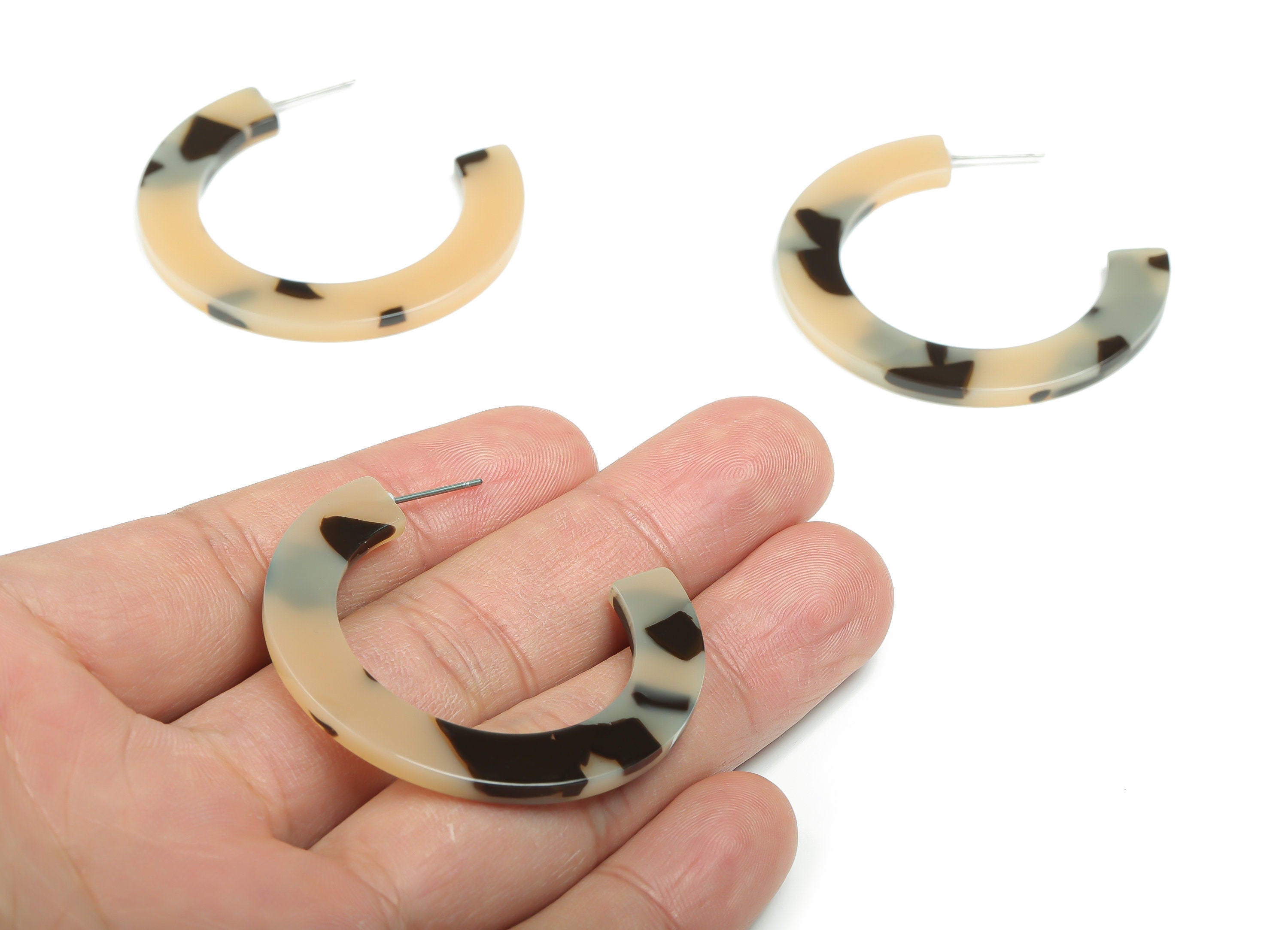 Open Hoop Earrings Stud - 3 inch Hoop Earring - Acetate Round Post - Tortoise Shell - Color Code: A630 - 44x37x3mm - AC2356-A630 - DOMEDBAZAAR