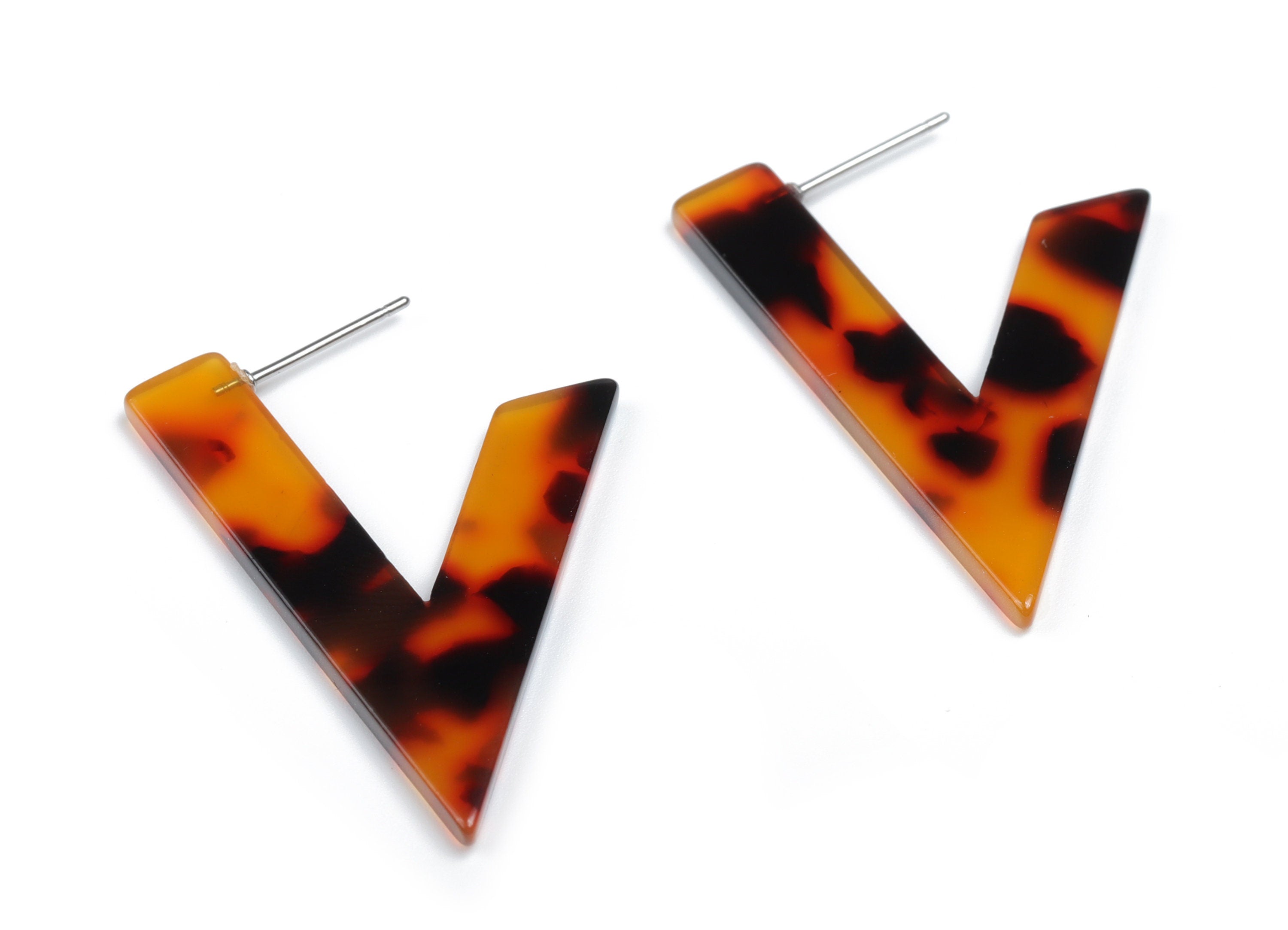 Acetate V Earring Post - Acetate V Stud - Tortoise Shell - 316 Stainless Steel Surgical - Color Code: A04 -39.39x25.3x2.5mm-AC2350-A04 - DOMEDBAZAAR