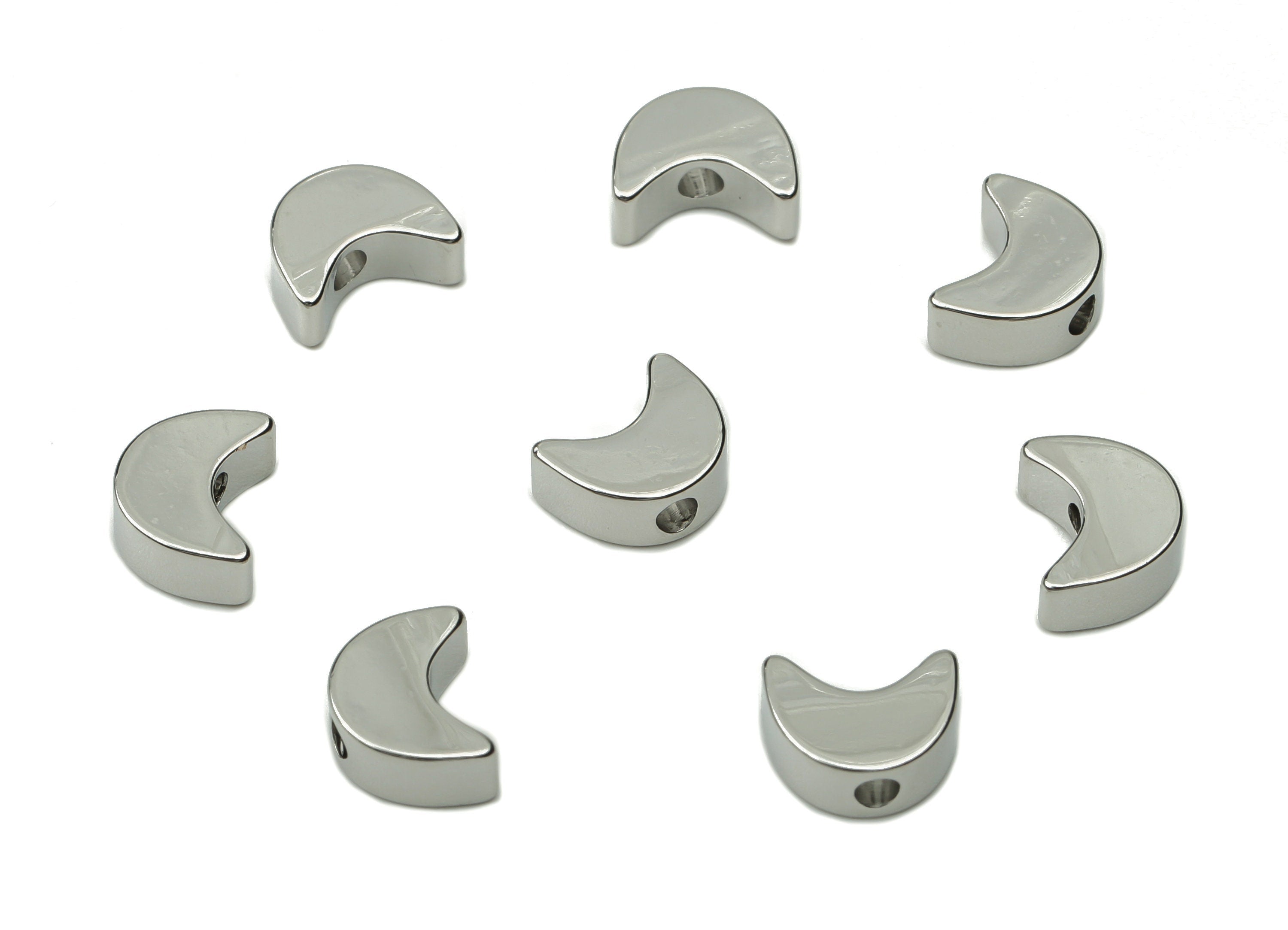 Blank Crescent Moon Beads - Brass Crescent Beads - 18K Real White Gold Plated Brass – Jewelry Making Supplies - 6.81x5.35x2.76mm - RGP3137S - DOMEDBAZAAR