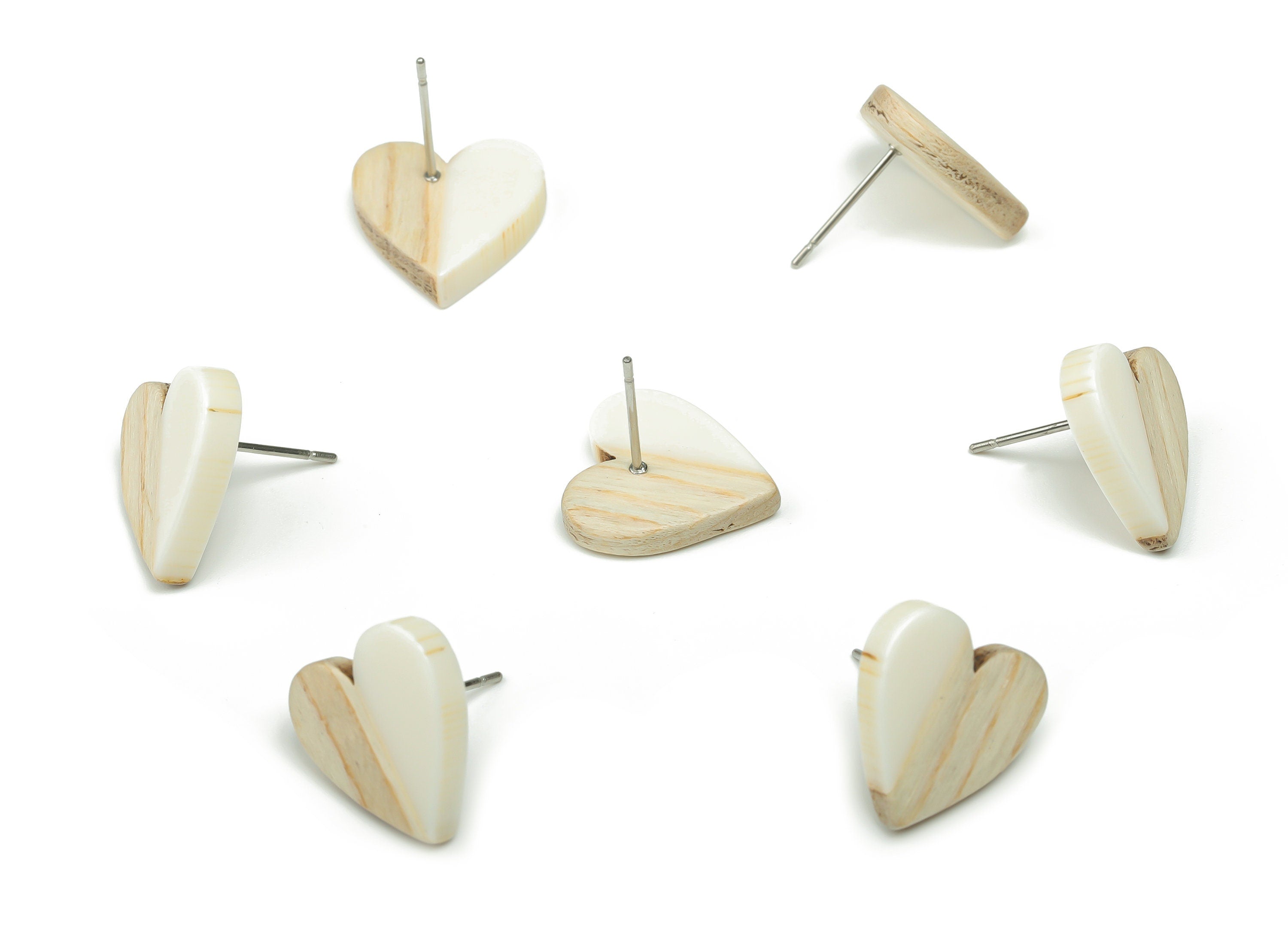 Resin Heart Earring Stud - Plain Wood Heart Post - 316 Surgical Stainless Steel Stud - Jewelry Making Supplies - 14.76x14.3x3.12mm - BB1133B - DOMEDBAZAAR