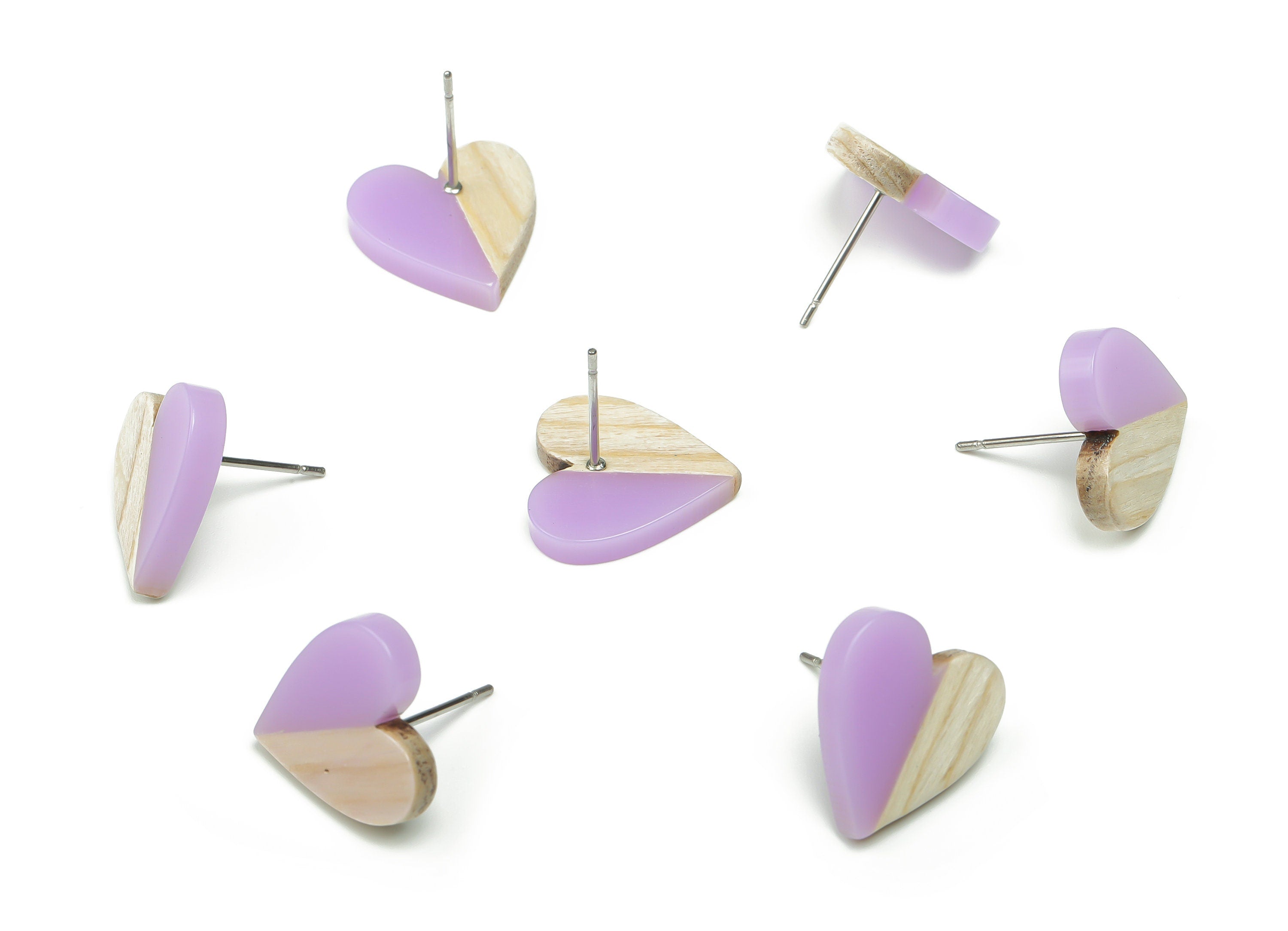 Resin Heart Earring Stud - Plain Wood Heart Post - 316 Surgical Stainless Steel Stud - Jewelry Making Supplies - 14.76x14.3x3.12mm - BB1133D - DOMEDBAZAAR