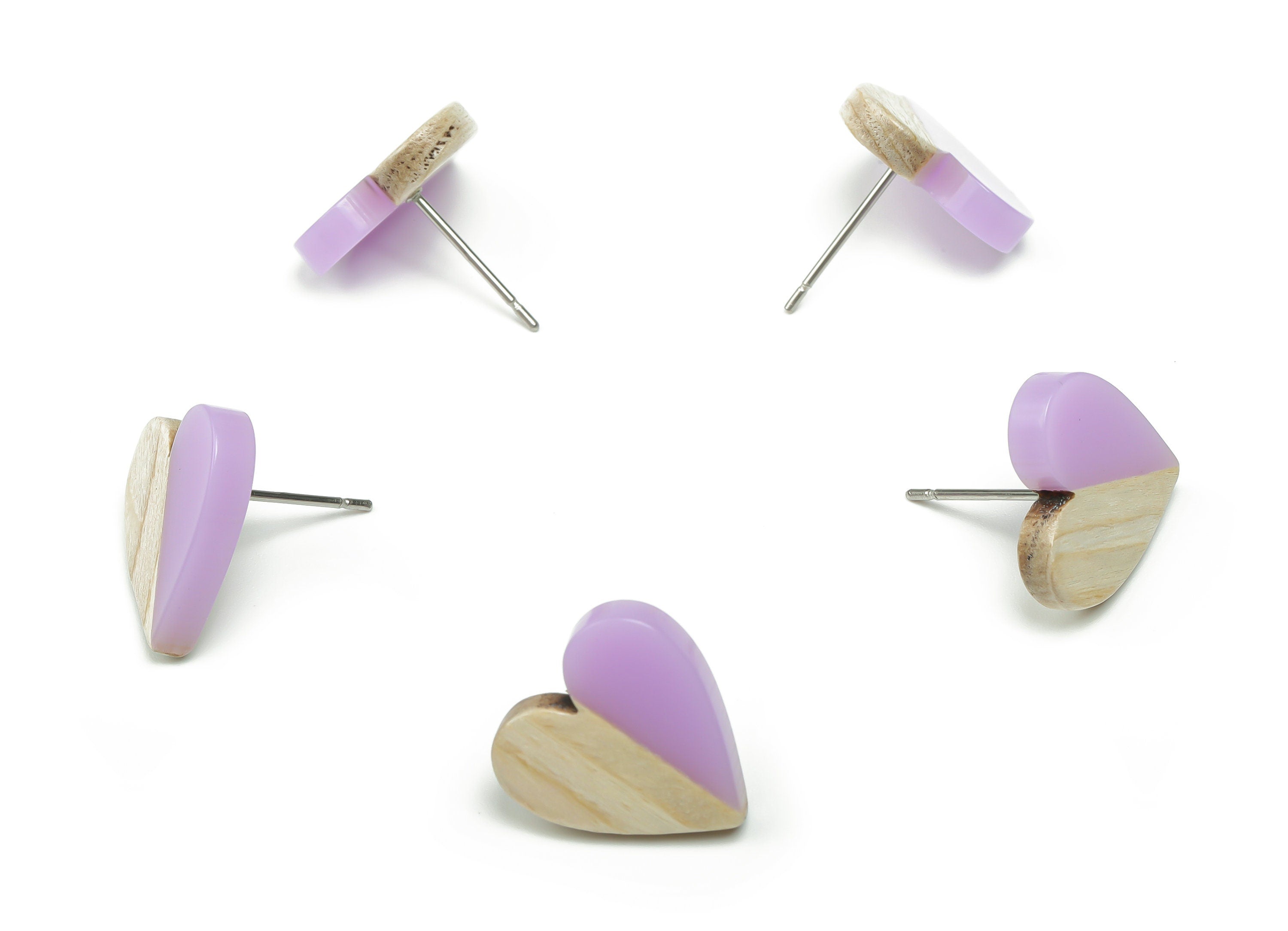 Resin Heart Earring Stud - Plain Wood Heart Post - 316 Surgical Stainless Steel Stud - Jewelry Making Supplies - 14.76x14.3x3.12mm - BB1133D - DOMEDBAZAAR