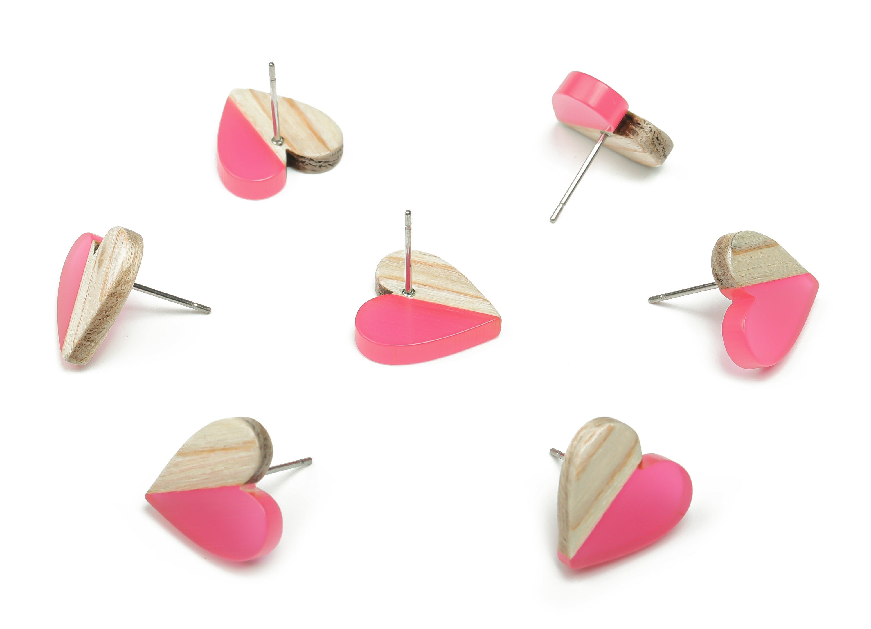 Resin Heart Earring Stud - Plain Wood Heart Post - 316 Surgical Stainless Steel Stud - Jewelry Making Supplies - 14.76x14.3x3.12mm - BB1133H - DOMEDBAZAAR