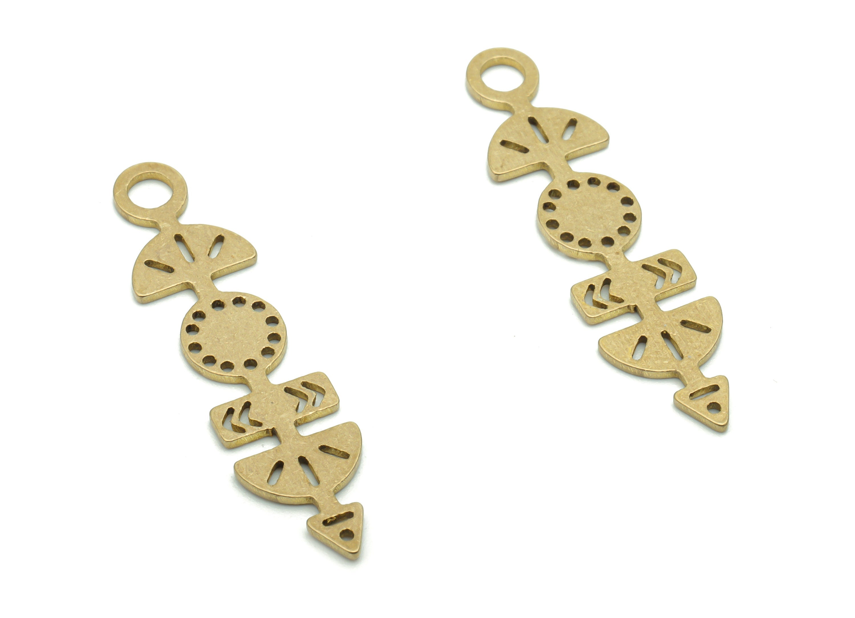 Brass Semicircle Round Arrow Earring Charms - Raw Brass Rectangle Half Moon Pendant - Jewelry Making Supplies - 34.67x8.65x0.8mm - PPA1239 - DOMEDBAZAAR