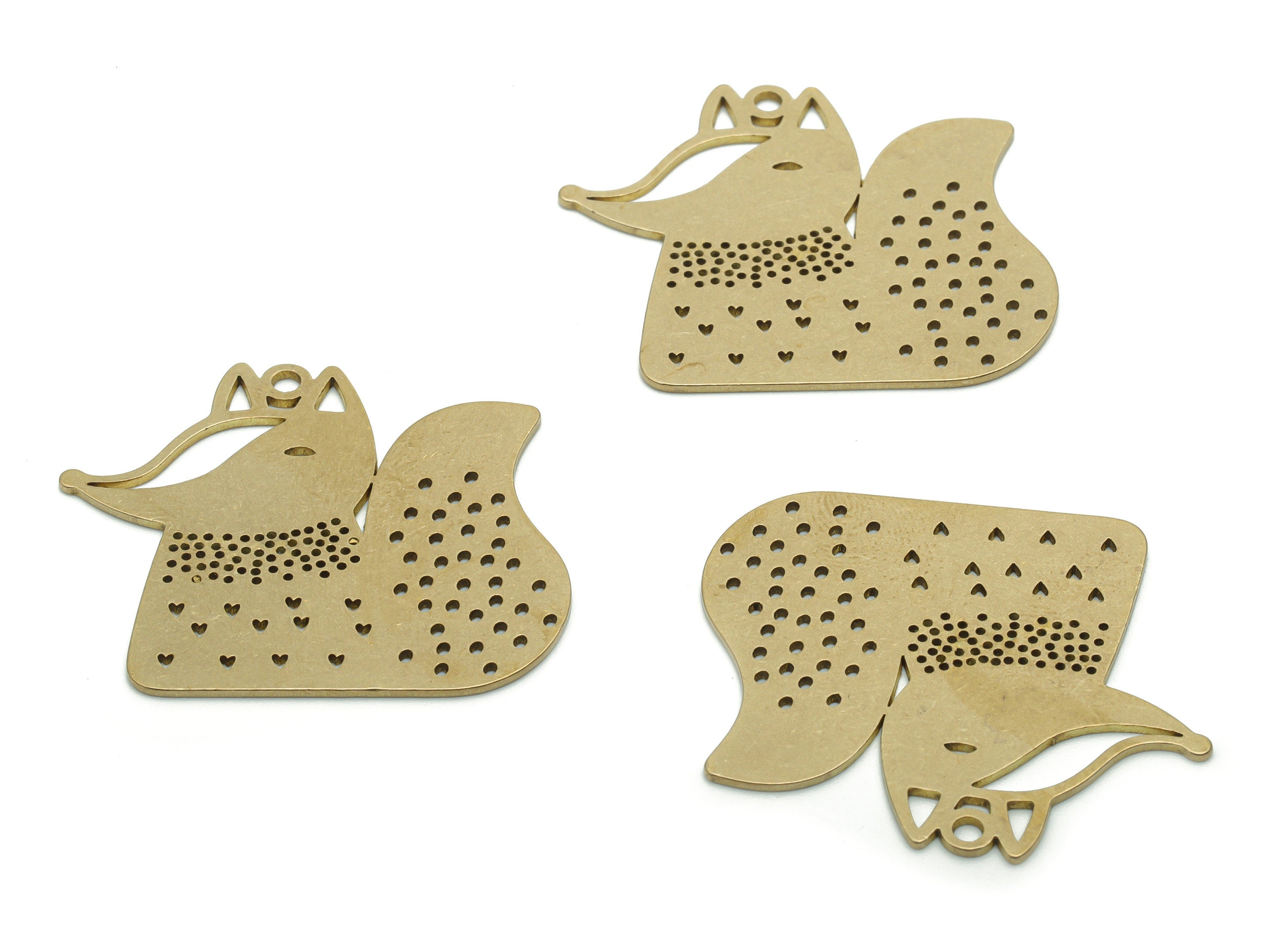 Brass Bubble Heart Fox Earring Charms - Raw Brass Bubble Heart Fox Pendant - DIY Jewelry Making Supplies - 34.15x29.63x0.74mm - PPA1145 - DOMEDBAZAAR