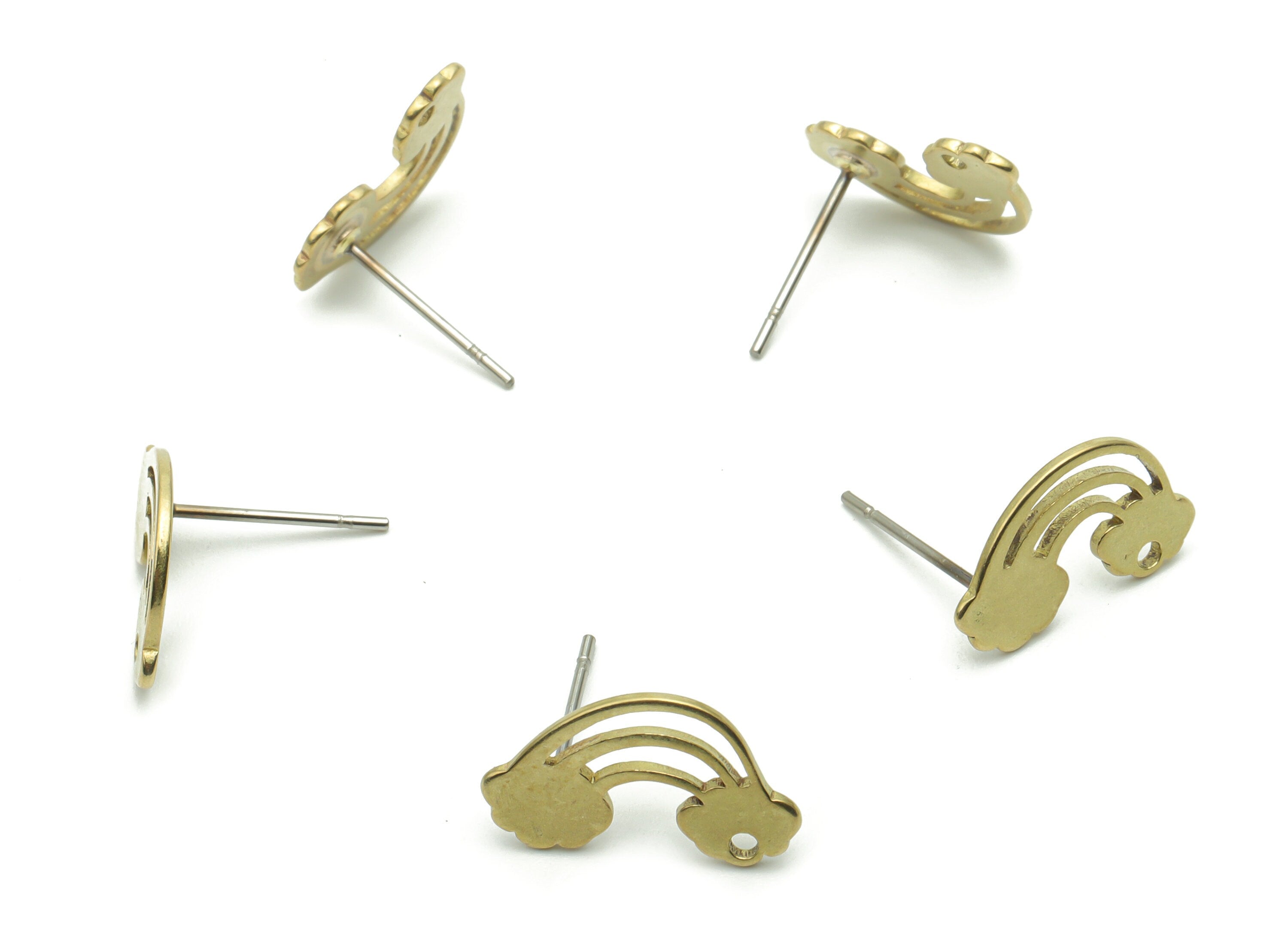 Brass Rainbow Earring Stud - Raw Brass Rainbow Earring Post - 316 Surgical Stainless Steel Stud - Jewelry Supplies - 14.5x9.4x0.9mm - PP5097 - DOMEDBAZAAR