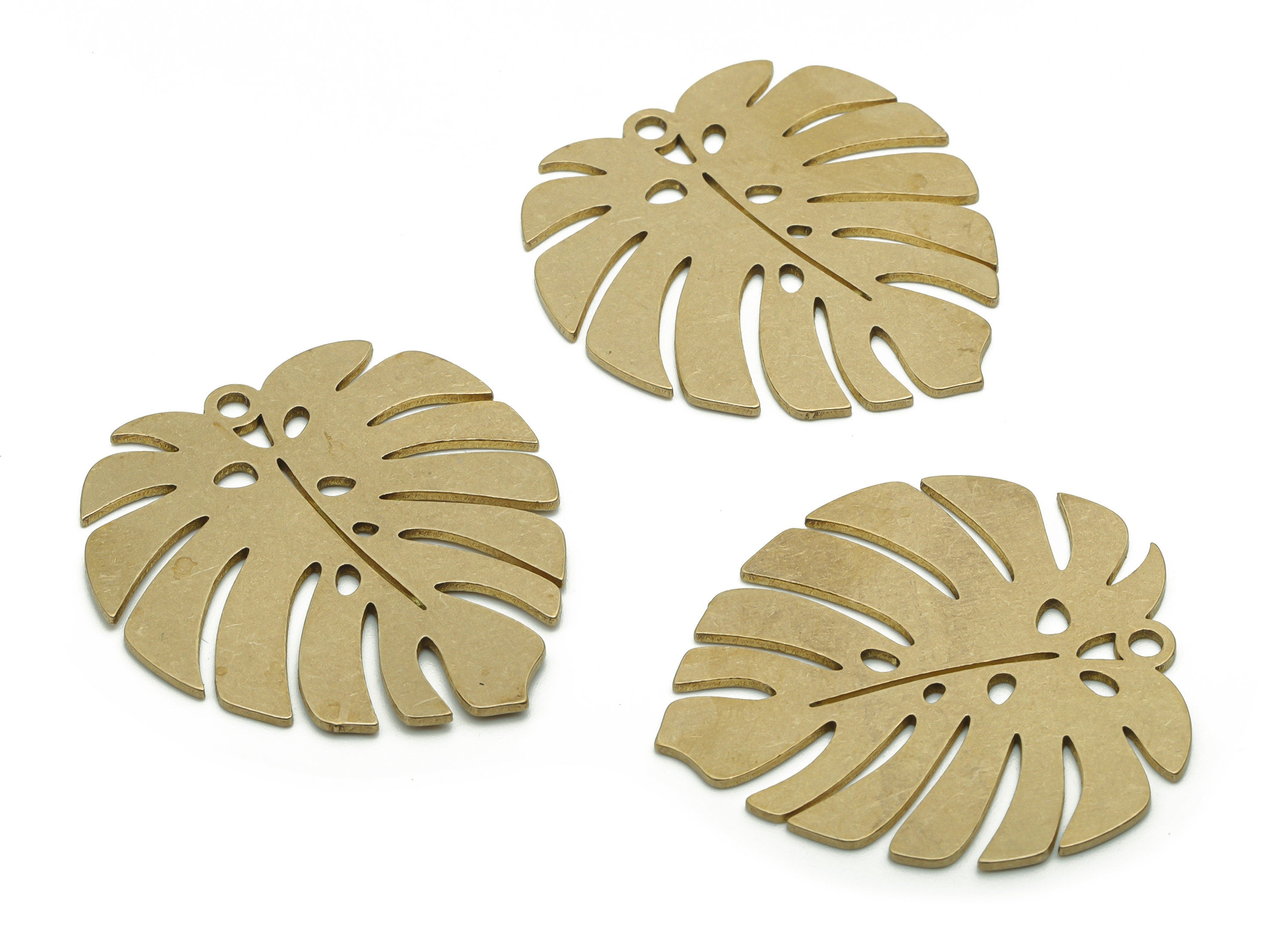 Brass Monstera Earring Charms - Raw Brass Leaf Pendant - DIY Jewelry Making Supplies - 33.58x31.02x0.89mm - PPZ0142 - DOMEDBAZAAR