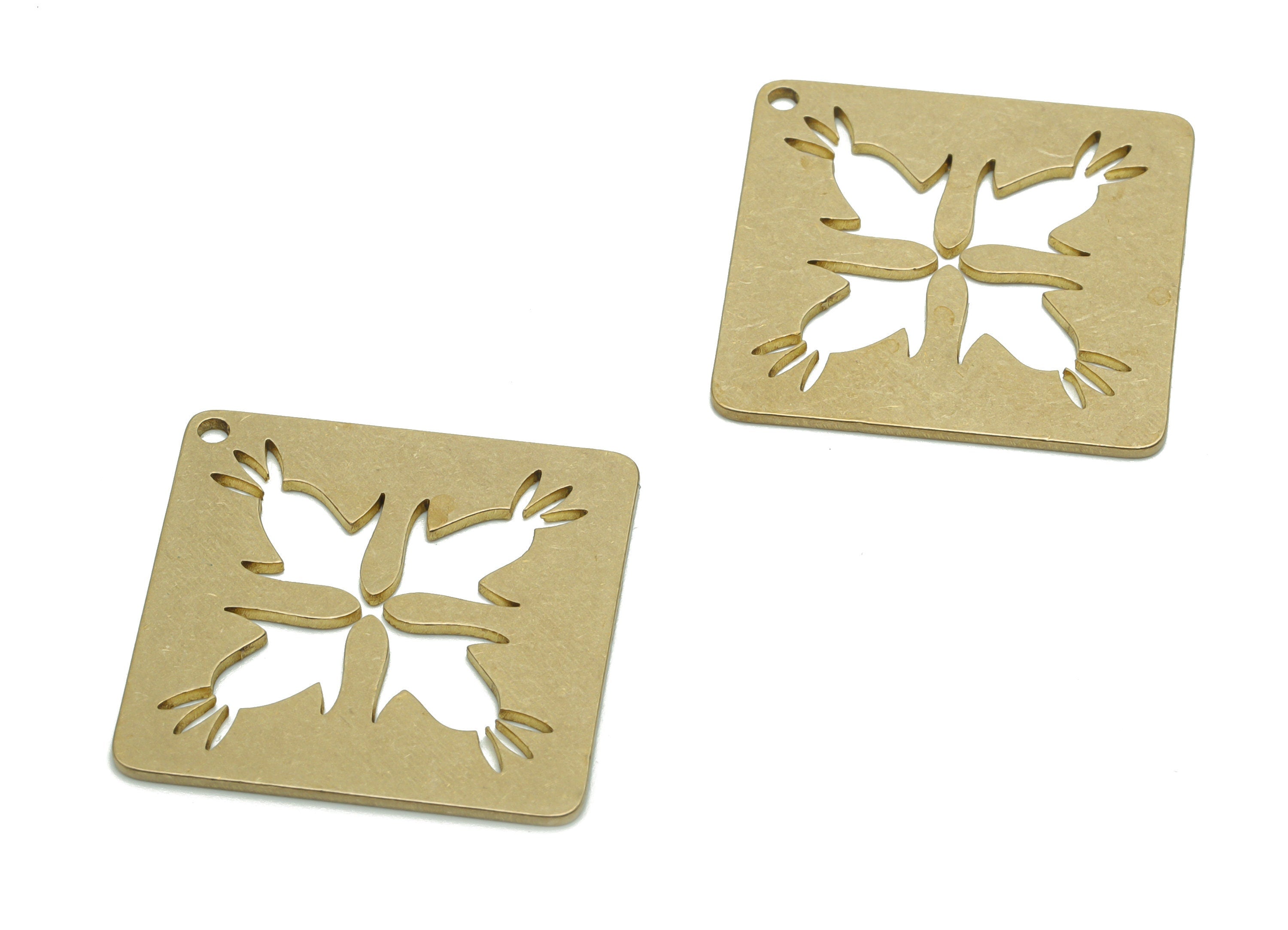 Brass Square Leafs Earring Charms - Raw Brass Leafs Square Pendant - Jewelry Making Supplies - 34.78x36.68x0.86mm - PPA1001Y - DOMEDBAZAAR