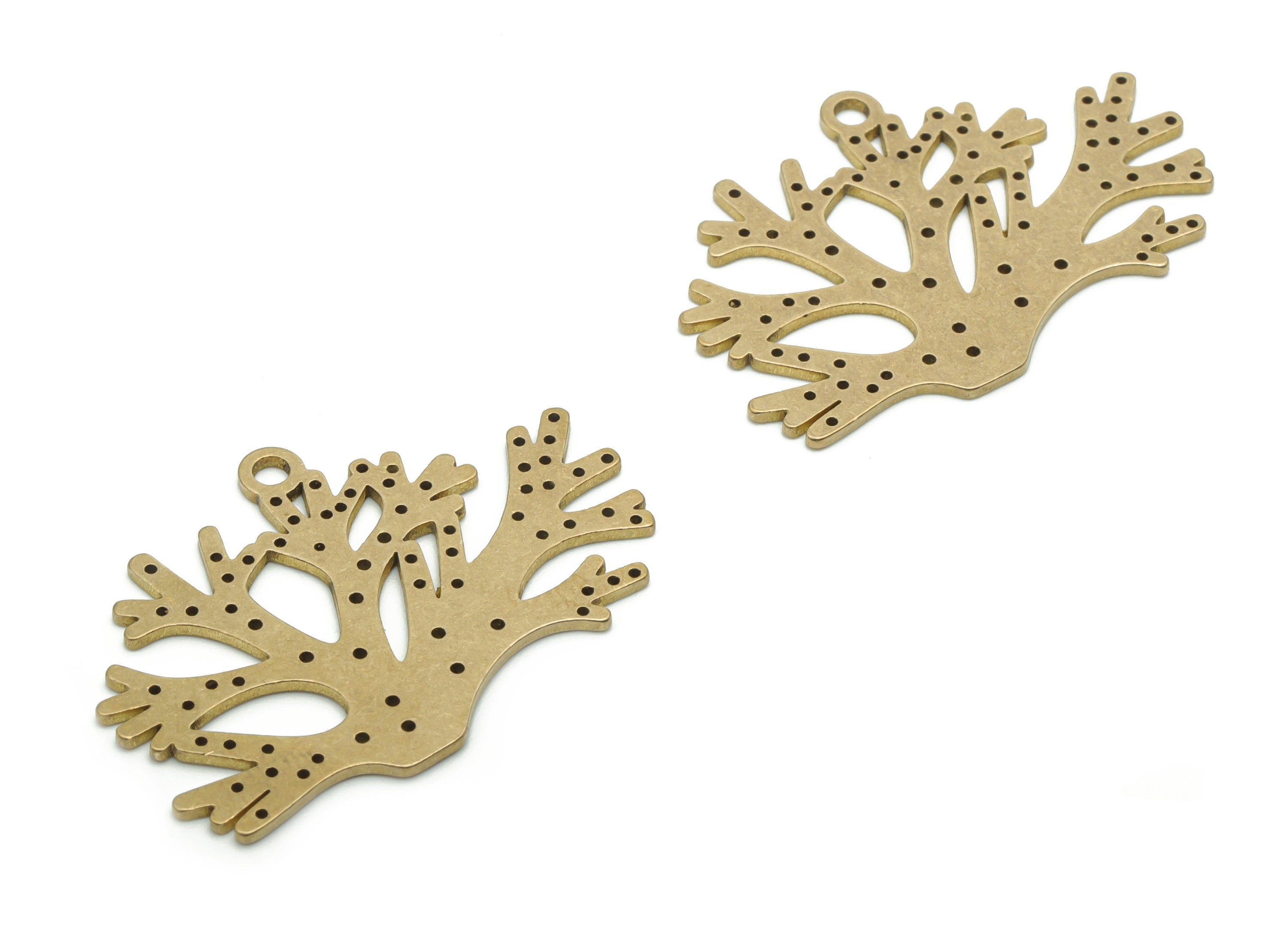 Brass Bubble Branch Earring Charms - Raw Brass Bubble Branch Pendant - Jewelry Making Supplies - 34.84x24.33x0.87mm - PPA1150 - DOMEDBAZAAR