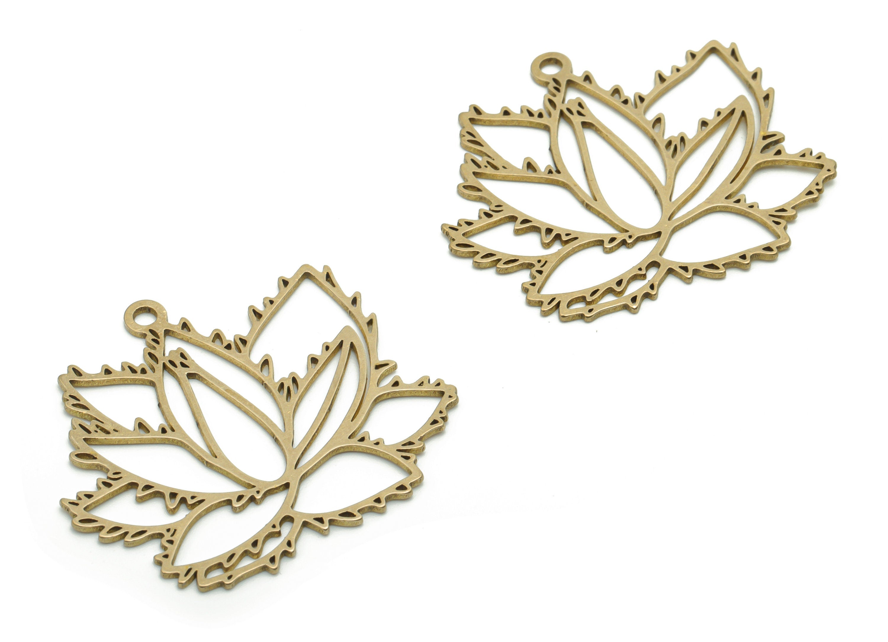Brass Lotus Waves Earring Charms - Raw Brass Flower Waves Pendant - Jewelry Making Supplies - 35.37x31.74x0.75mm - PPA0896 - DOMEDBAZAAR