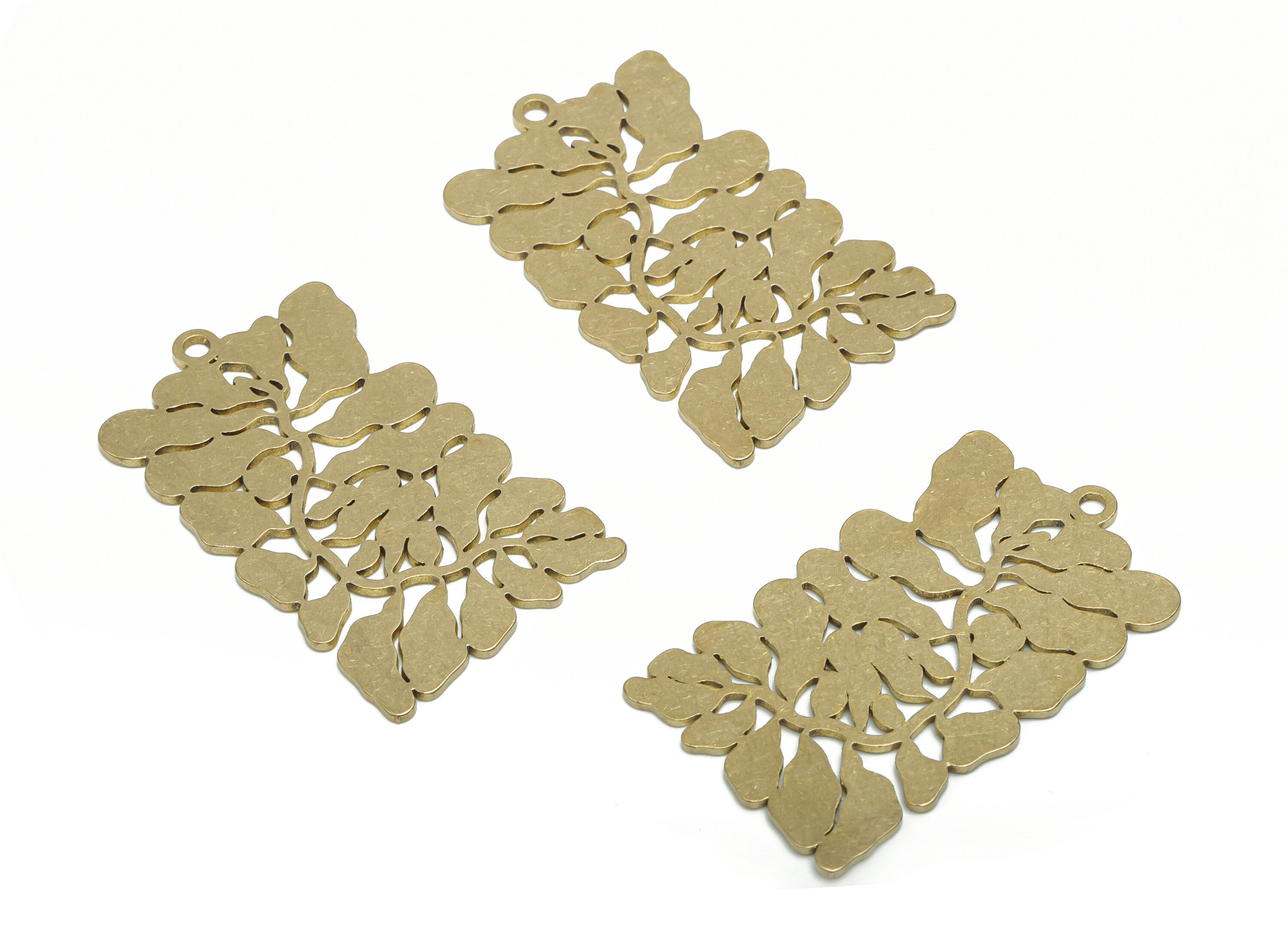 Brass Rectangle Branch Earring Charms - Raw Brass Leafs Rectangle Pendant - DIY Jewelry Making Supplies - 37.79x22.56x0.85mm - PPA1090 - DOMEDBAZAAR