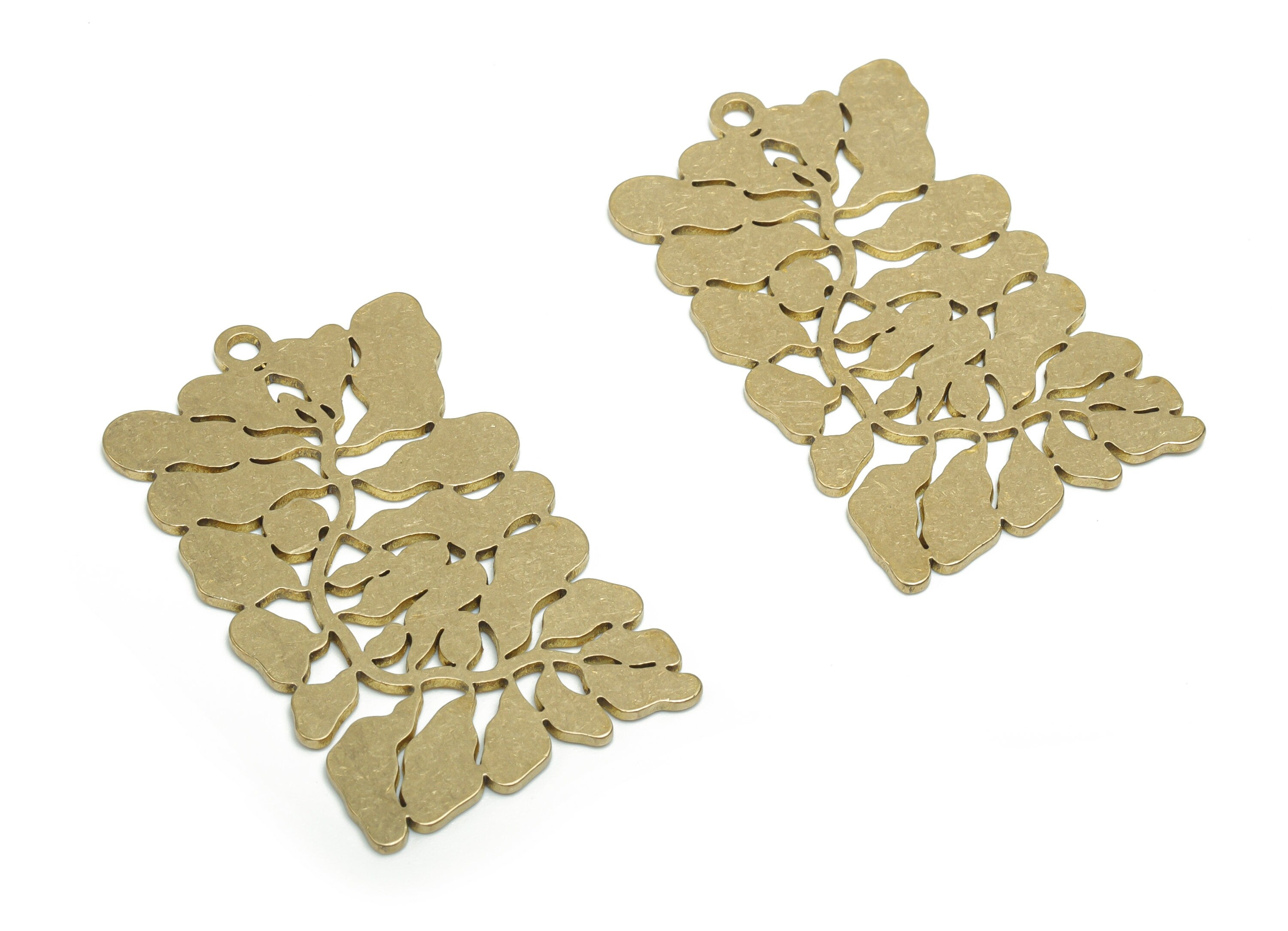 Brass Rectangle Branch Earring Charms - Raw Brass Leafs Rectangle Pendant - DIY Jewelry Making Supplies - 37.79x22.56x0.85mm - PPA1090 - DOMEDBAZAAR
