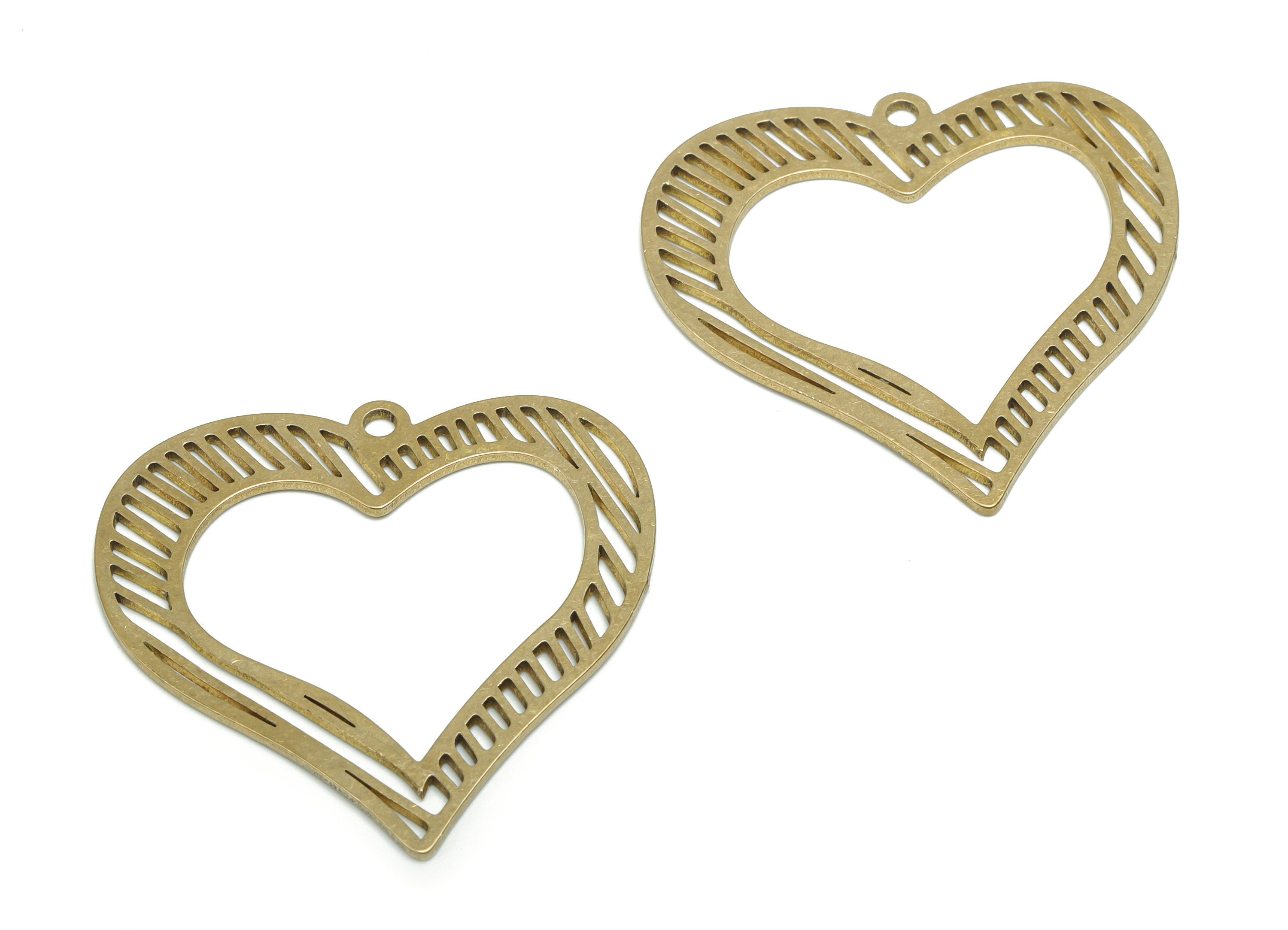 Brass Heart Earring Charms - Raw Brass Heart Pendant - DIY Jewelry Making Supplies - 34.86x34.26x0.83mm - PPA1326 - DOMEDBAZAAR