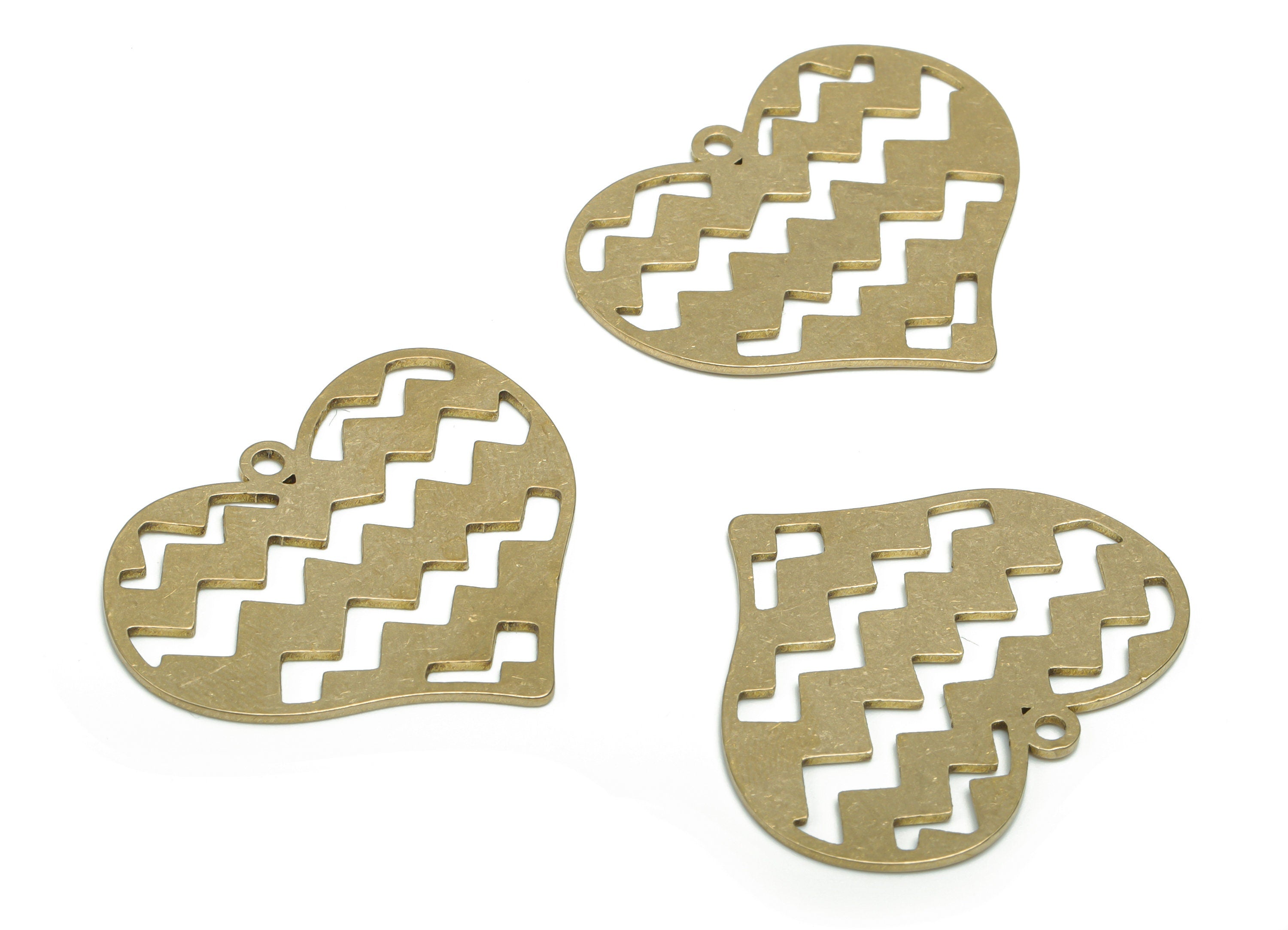 Brass Heart Waves Earring Charms - Raw Brass Heart Waves Pendant - DIY Jewelry Making Supplies - 34.81x39x0.85mm - PPA1303 - DOMEDBAZAAR