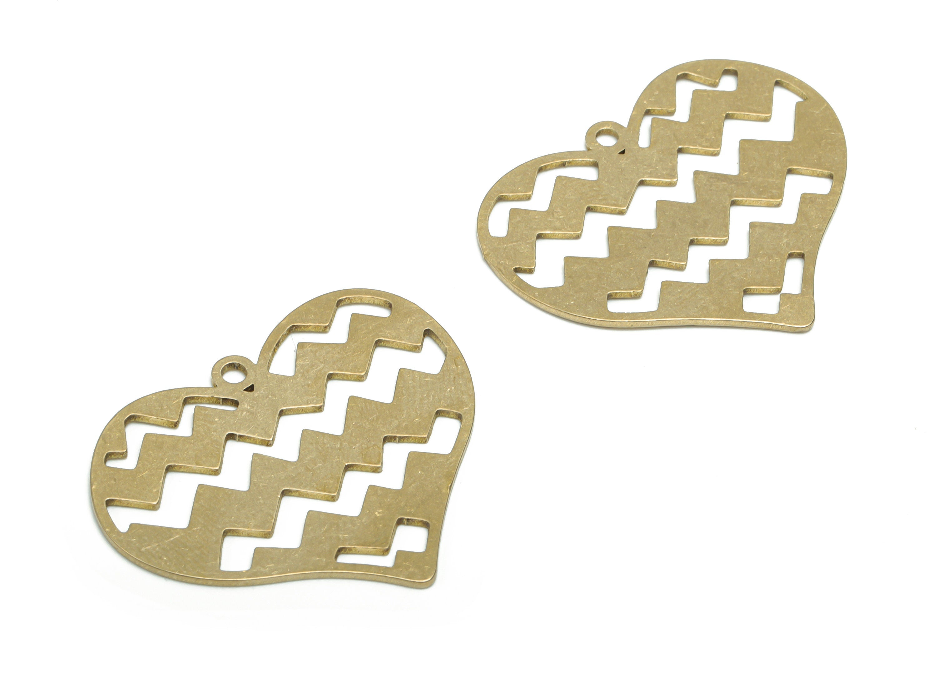 Brass Heart Waves Earring Charms - Raw Brass Heart Waves Pendant - DIY Jewelry Making Supplies - 34.81x39x0.85mm - PPA1303 - DOMEDBAZAAR