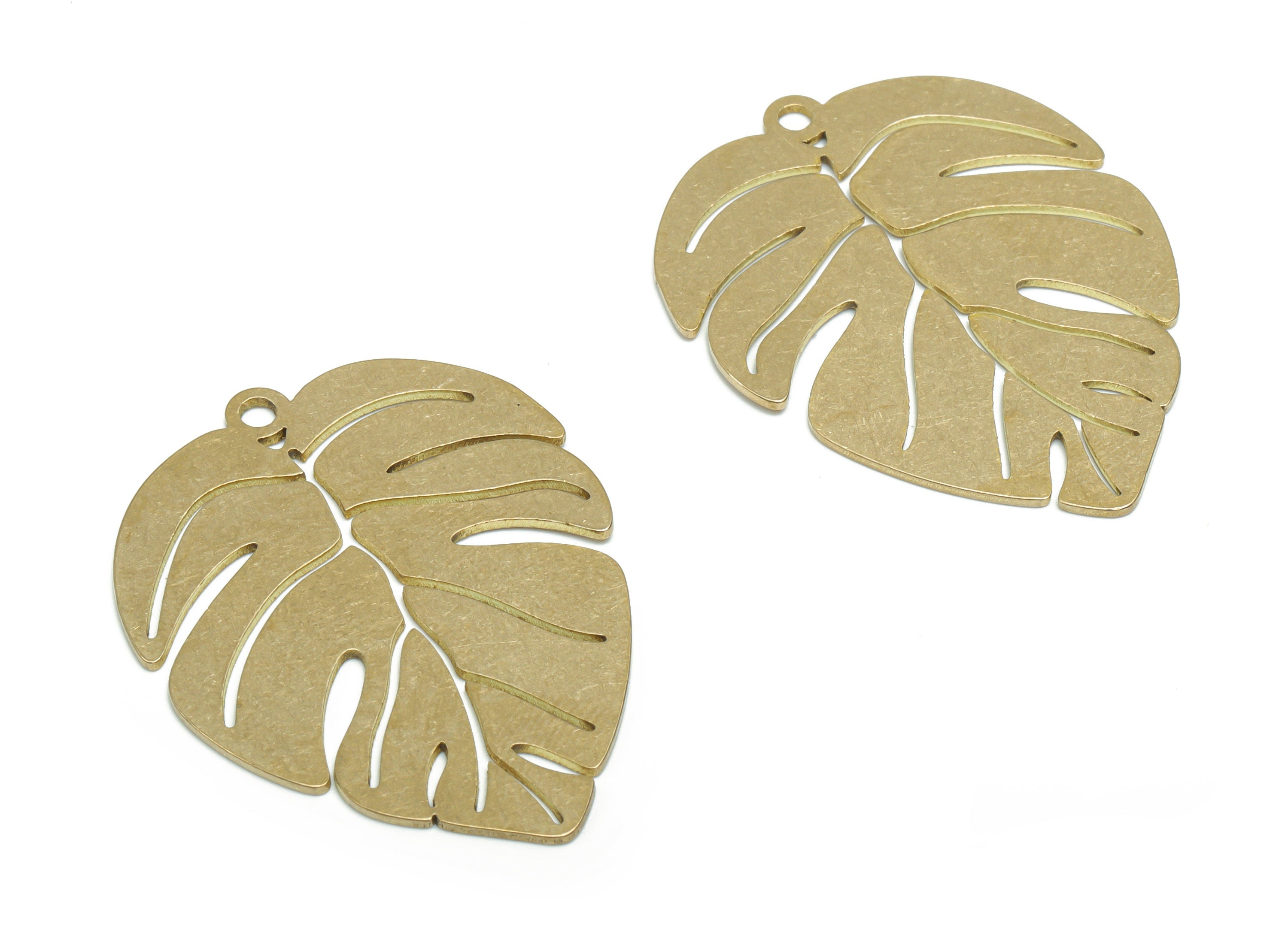 Brass Monstera Earring Charms - Raw Brass Leaf Pendant - DIY Jewelry Making Supplies - 36.93x28.95x0.77mm - PPA1109 - DOMEDBAZAAR