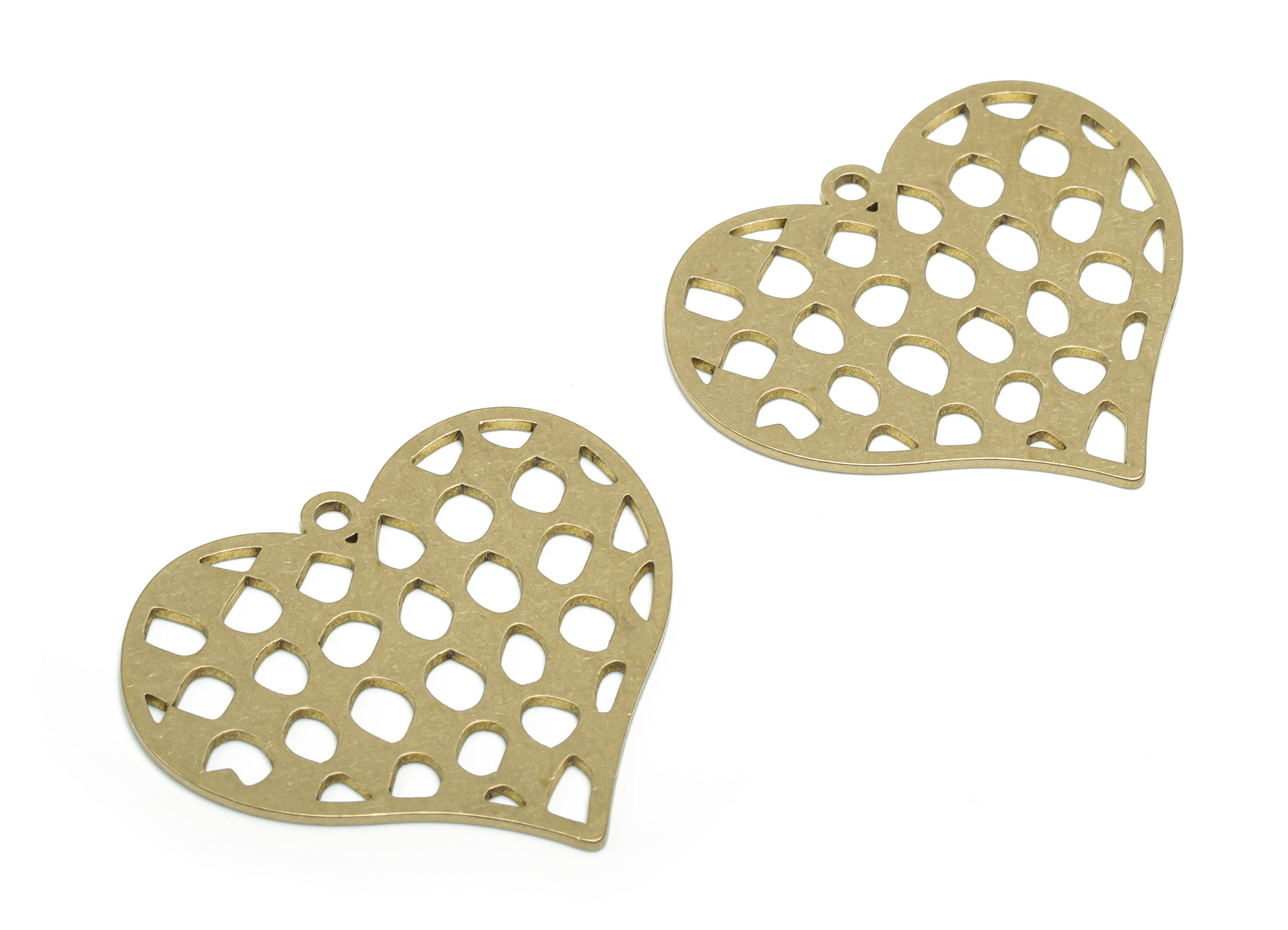 Brass Bubble Heart Earring Charms - Raw Brass Bubble Heart Pendant - DIY Jewelry Making Supplies - 29.15x34.76x0.82mm - PPA1333 - DOMEDBAZAAR