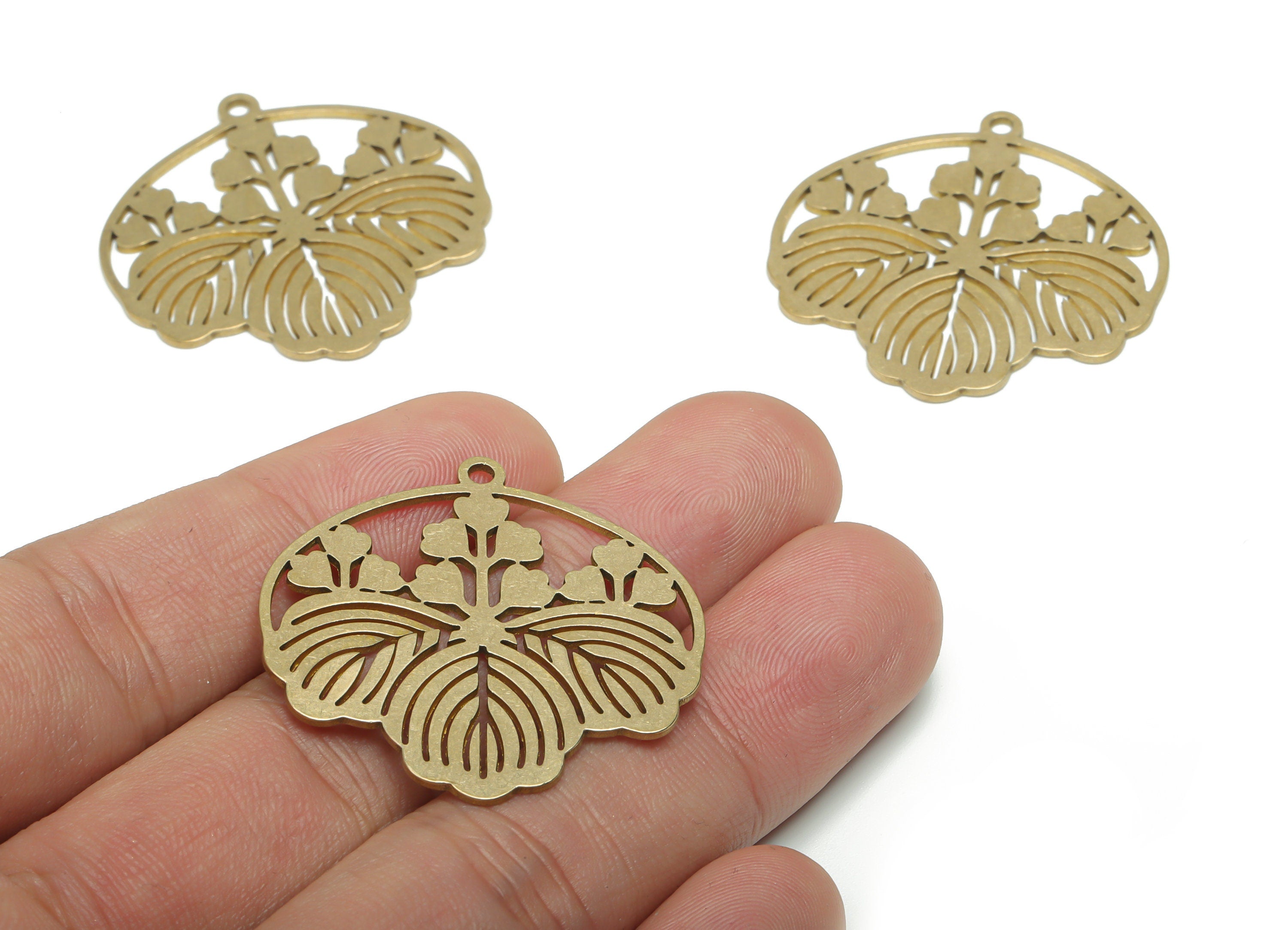 Brass Flowers Earring Charms - Raw Brass Flowers Pendant - DIY Jewelry Making Supplies - 34.77x34.73x0.83mm - PPA1261 - DOMEDBAZAAR