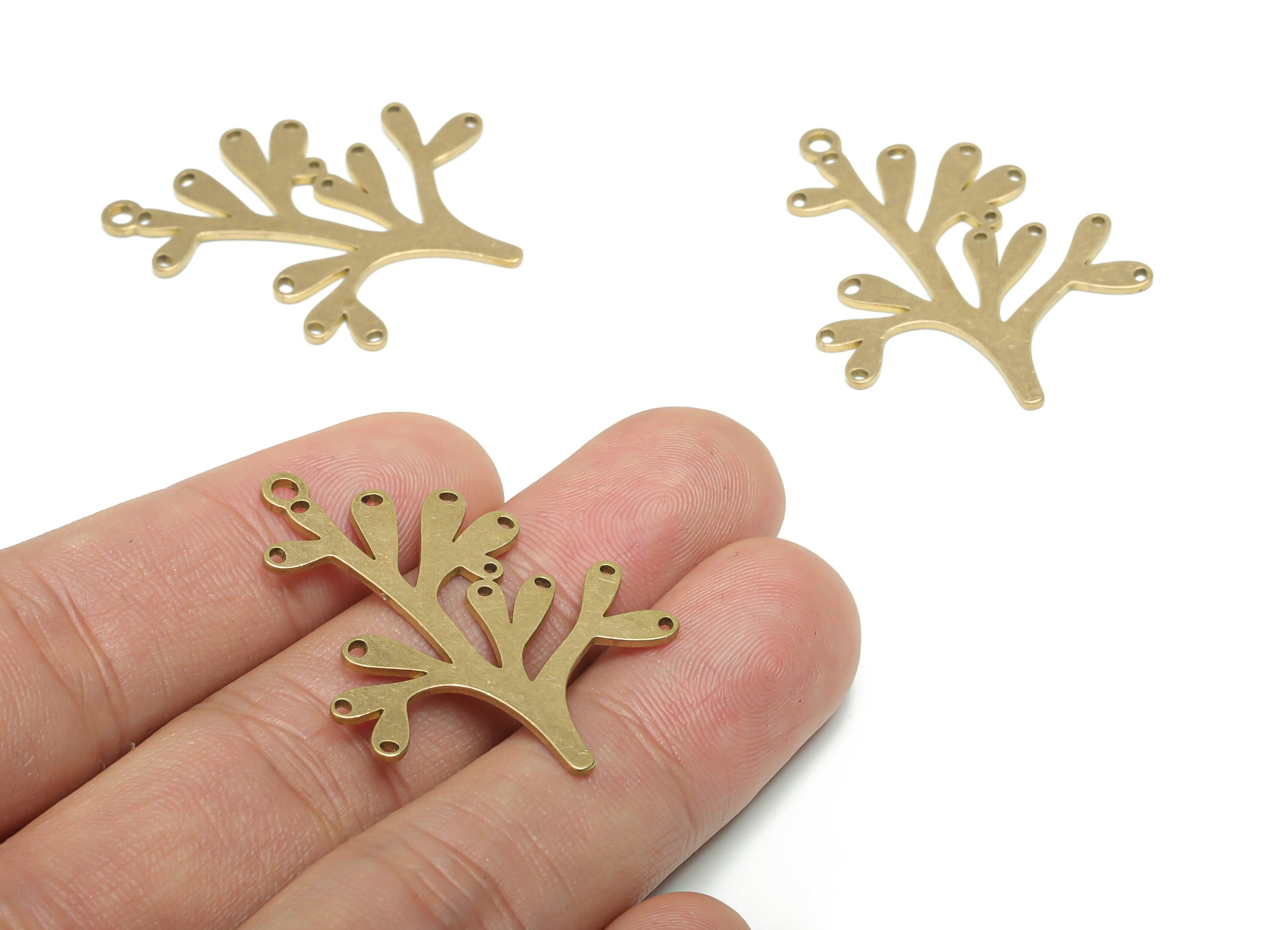 Brass Branch Earring Connector - Raw Brass Branch Charms and Pendant - DIY Jewelry Making Supplies - 37.62x28.74x0.84mm - PPA1124 - DOMEDBAZAAR