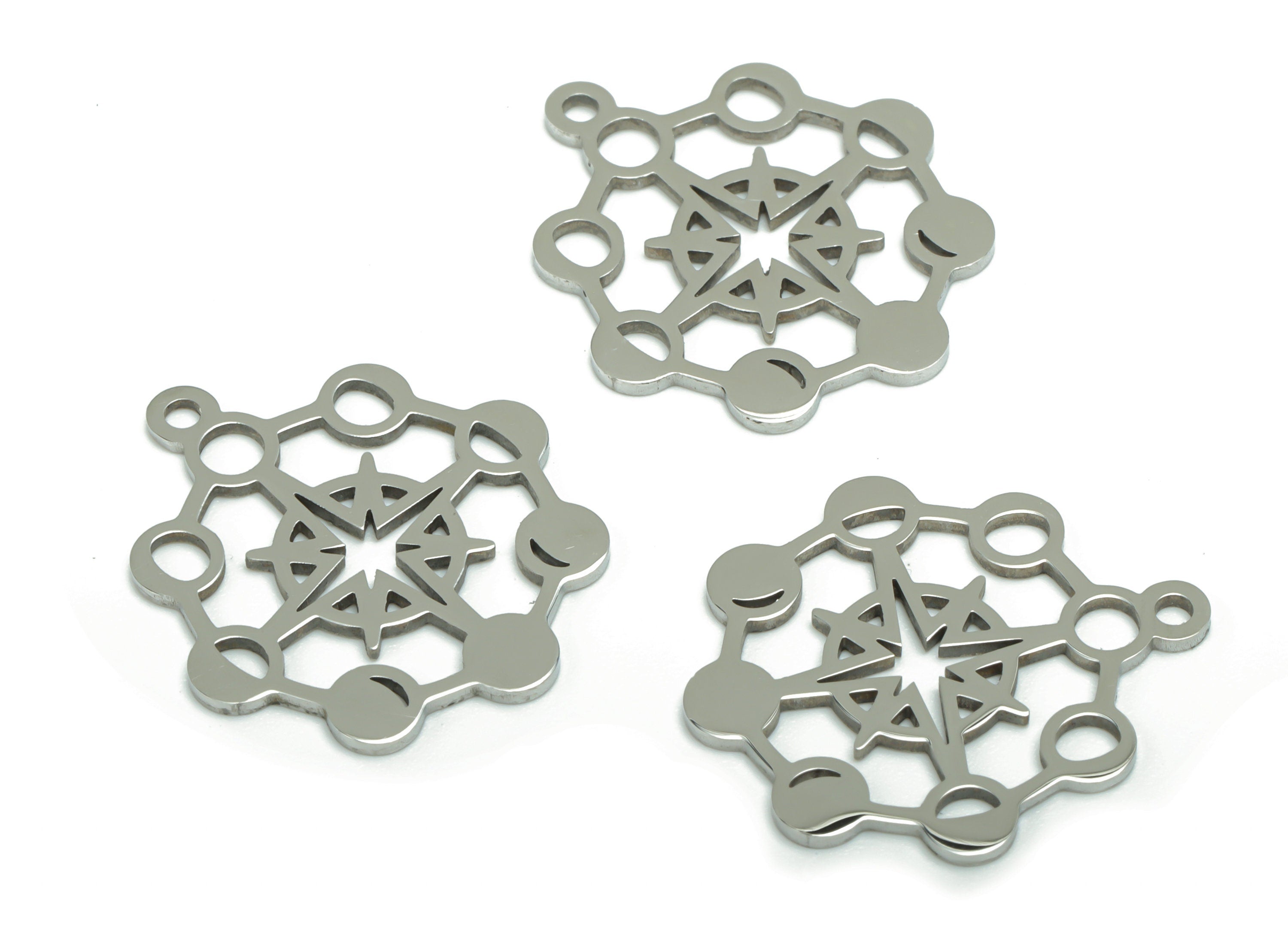 Stainless Steel Planet Earring Connector - Stainless Steel Phases of Moon Charms and Pendant - Jewelry Supplies - 22.1x19.7x0.8mm - SSZS0019 - DOMEDBAZAAR