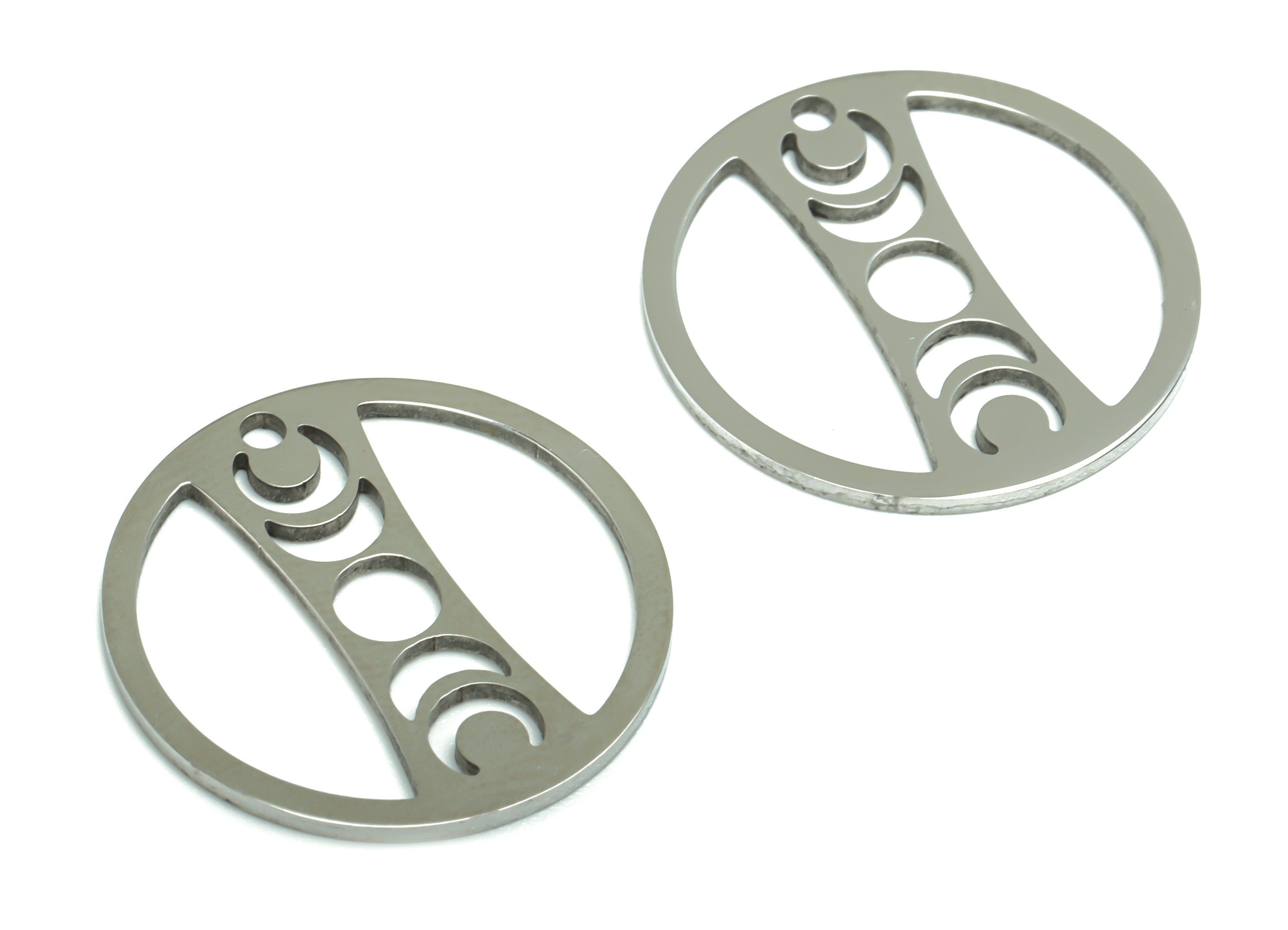 Stainless Steel Round Earring Charms - Stainless Steel Phases of Moon Pendant - Jewelry Making Supplies - 19.93x19.81x0.84mm - SSZS0024 - DOMEDBAZAAR