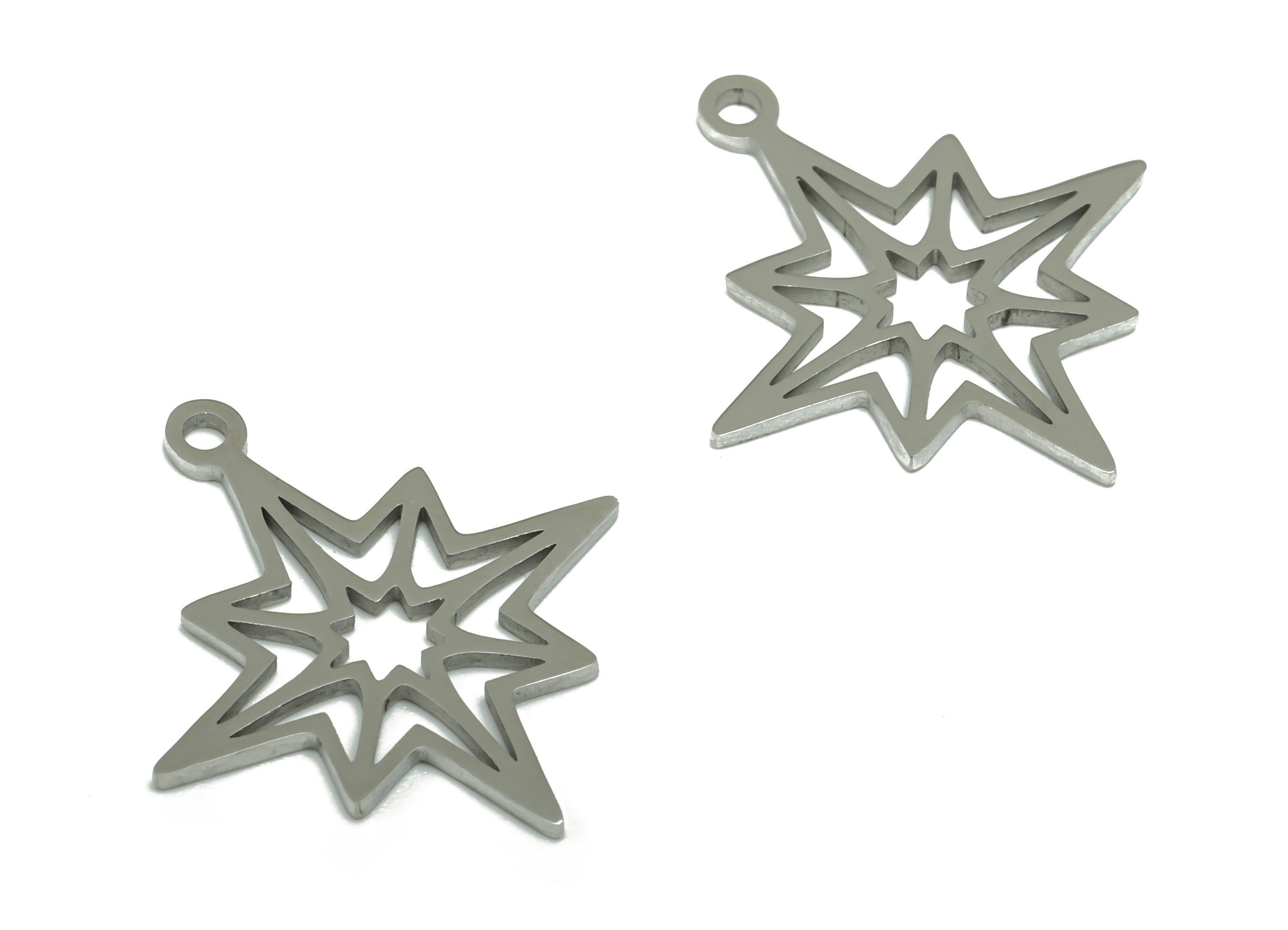 Stainless Steel Planet Earring Charms - Stainless Steel Star Pendant - Jewelry Making Supplies - 22.2x19.74x0.82mm - SSZS0002 - DOMEDBAZAAR