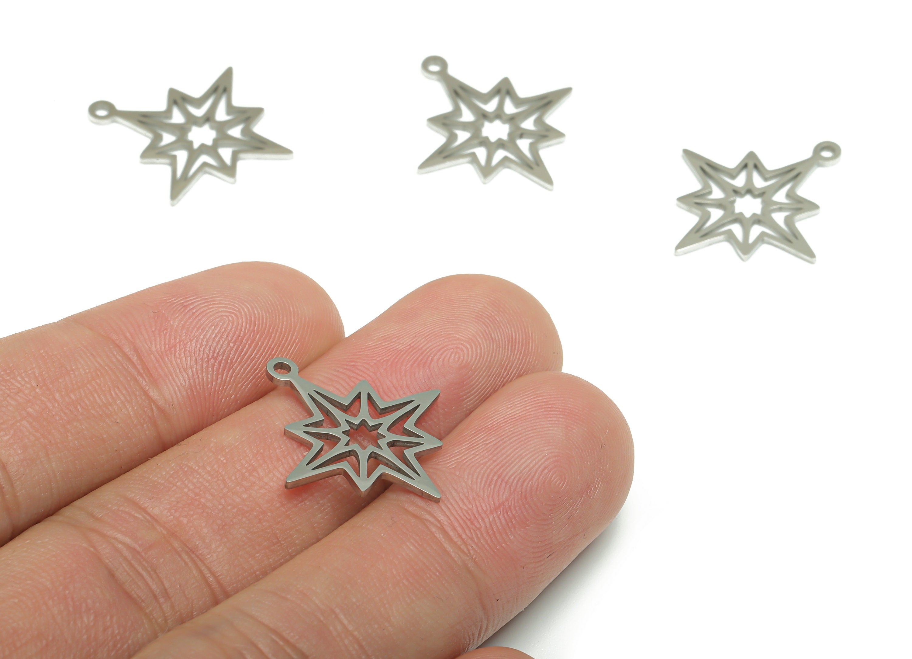 Stainless Steel Planet Earring Charms - Stainless Steel Star Pendant - Jewelry Making Supplies - 22.2x19.74x0.82mm - SSZS0002 - DOMEDBAZAAR