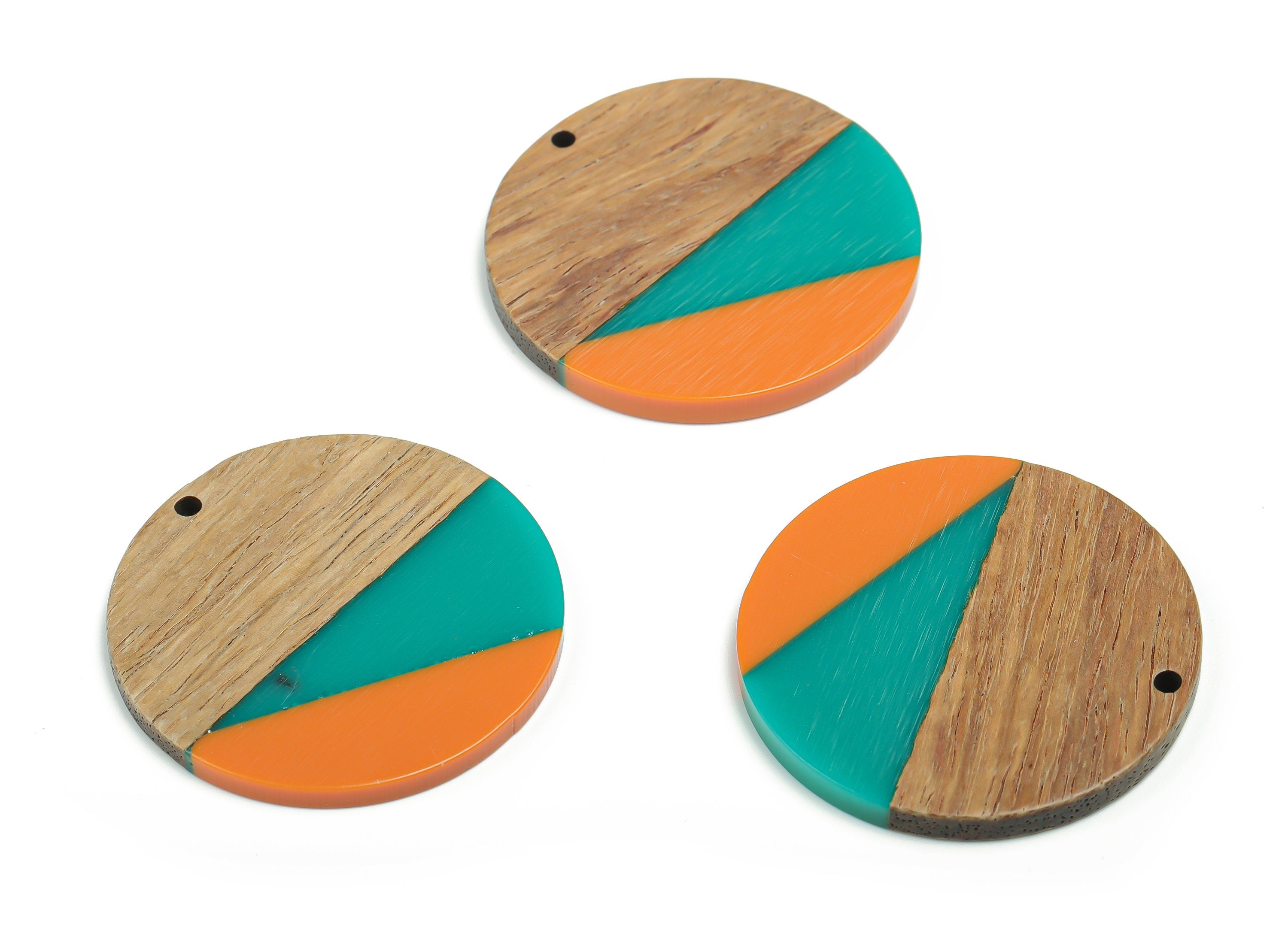 Natural Wooden Round Friangles Charms - Resin Geometric Pendant - Green Orange& Coffee Walnut - Jewelry Supplies - 38.22x38.2x3.6mm - BB1130 - DOMEDBAZAAR
