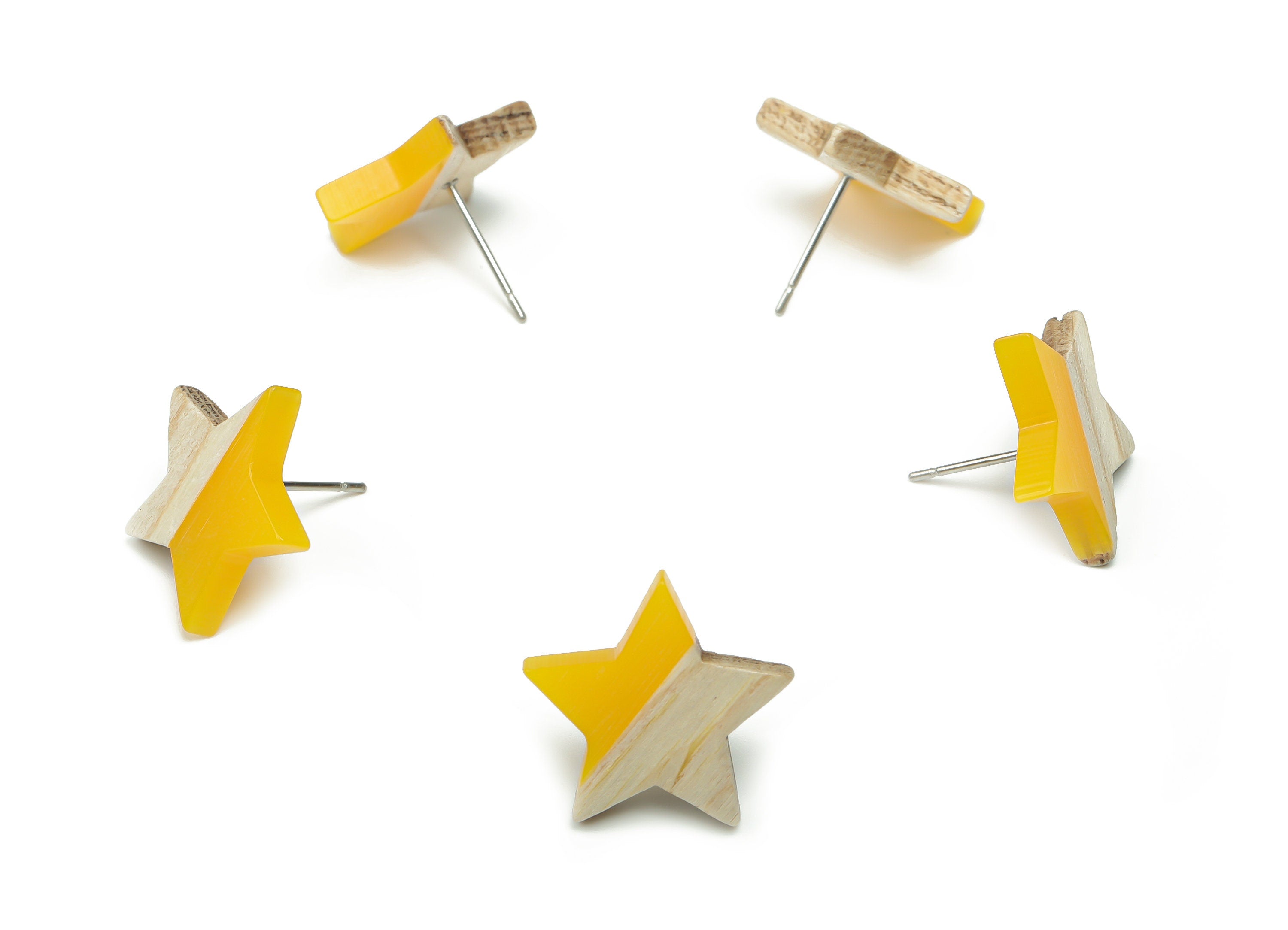 Plain Wood Star Earring Stud -  Resin Star Post - 316 Surgical Stainless Steel Stud - Jewelry Making Supplies - 18.17x17.06x3.4mm - BB1131A - DOMEDBAZAAR