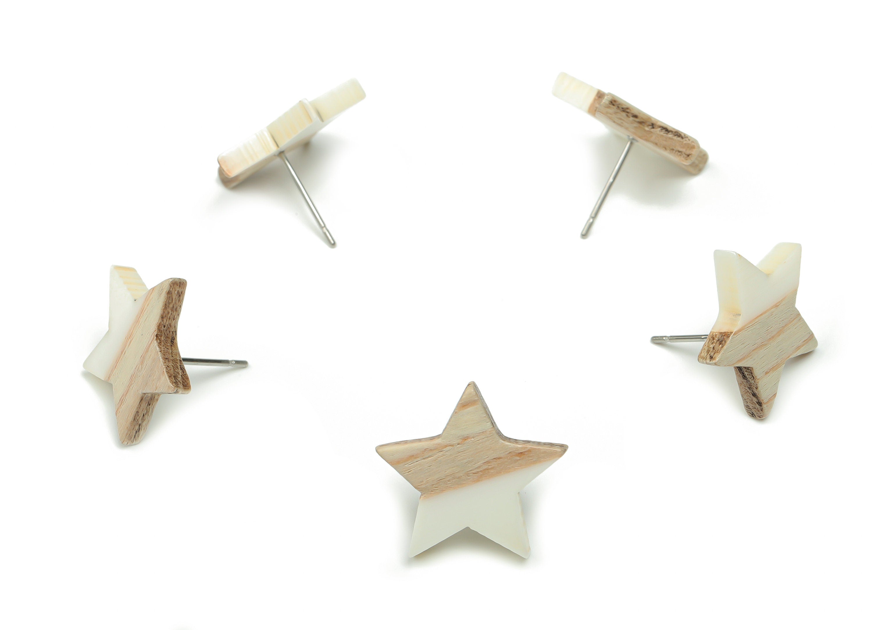 Plain Wood Star Earring Stud -  Resin Star Post - 316 Surgical Stainless Steel Stud - Jewelry Making Supplies - 18.17x17.06x3.4mm - BB1131B - DOMEDBAZAAR