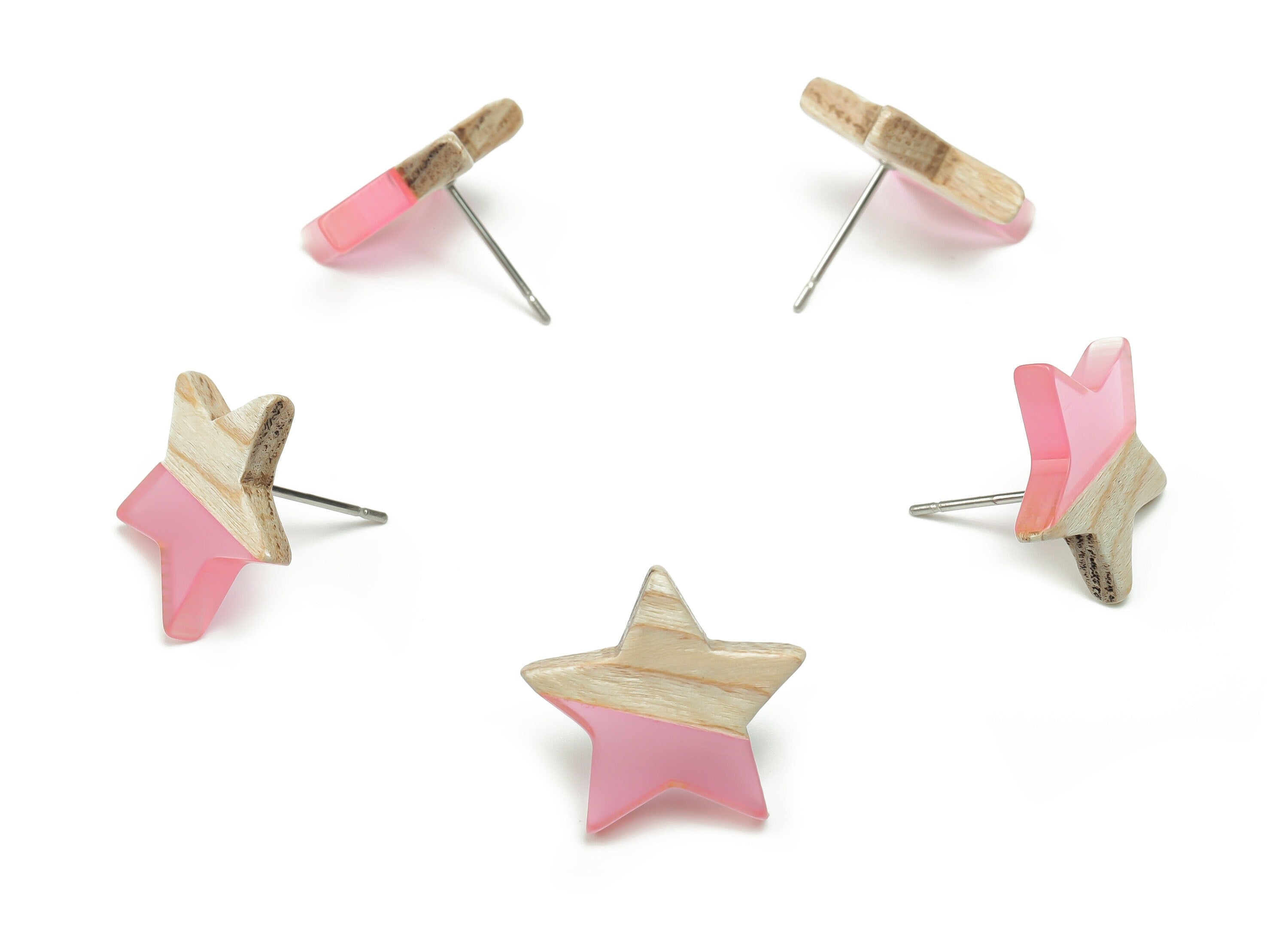 Plain Wood Star Earring Stud -  Resin Star Post - 316 Surgical Stainless Steel Stud - Jewelry Making Supplies - 18.17x17.06x3.4mm - BB1131H - DOMEDBAZAAR