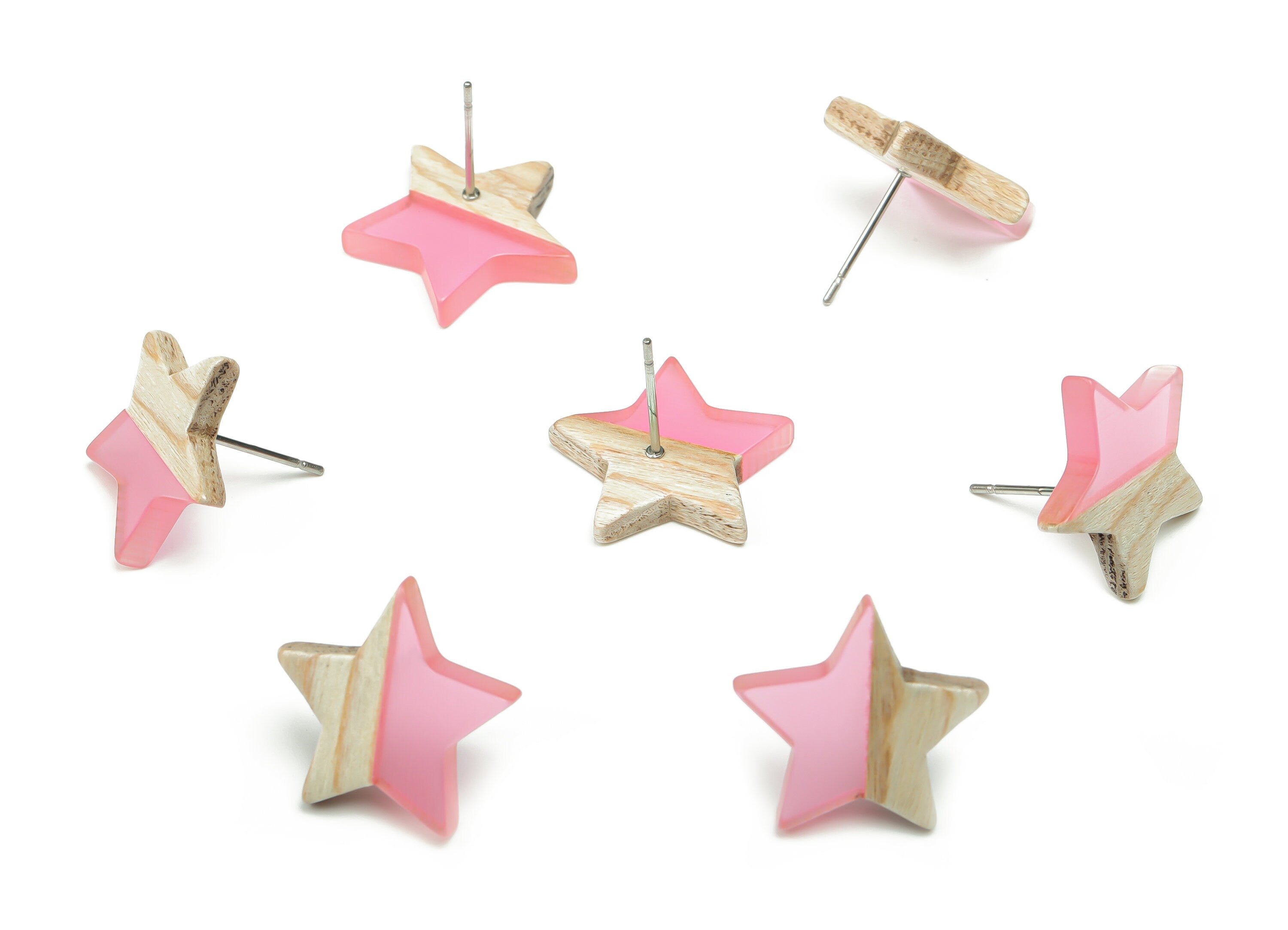 Plain Wood Star Earring Stud -  Resin Star Post - 316 Surgical Stainless Steel Stud - Jewelry Making Supplies - 18.17x17.06x3.4mm - BB1131H - DOMEDBAZAAR