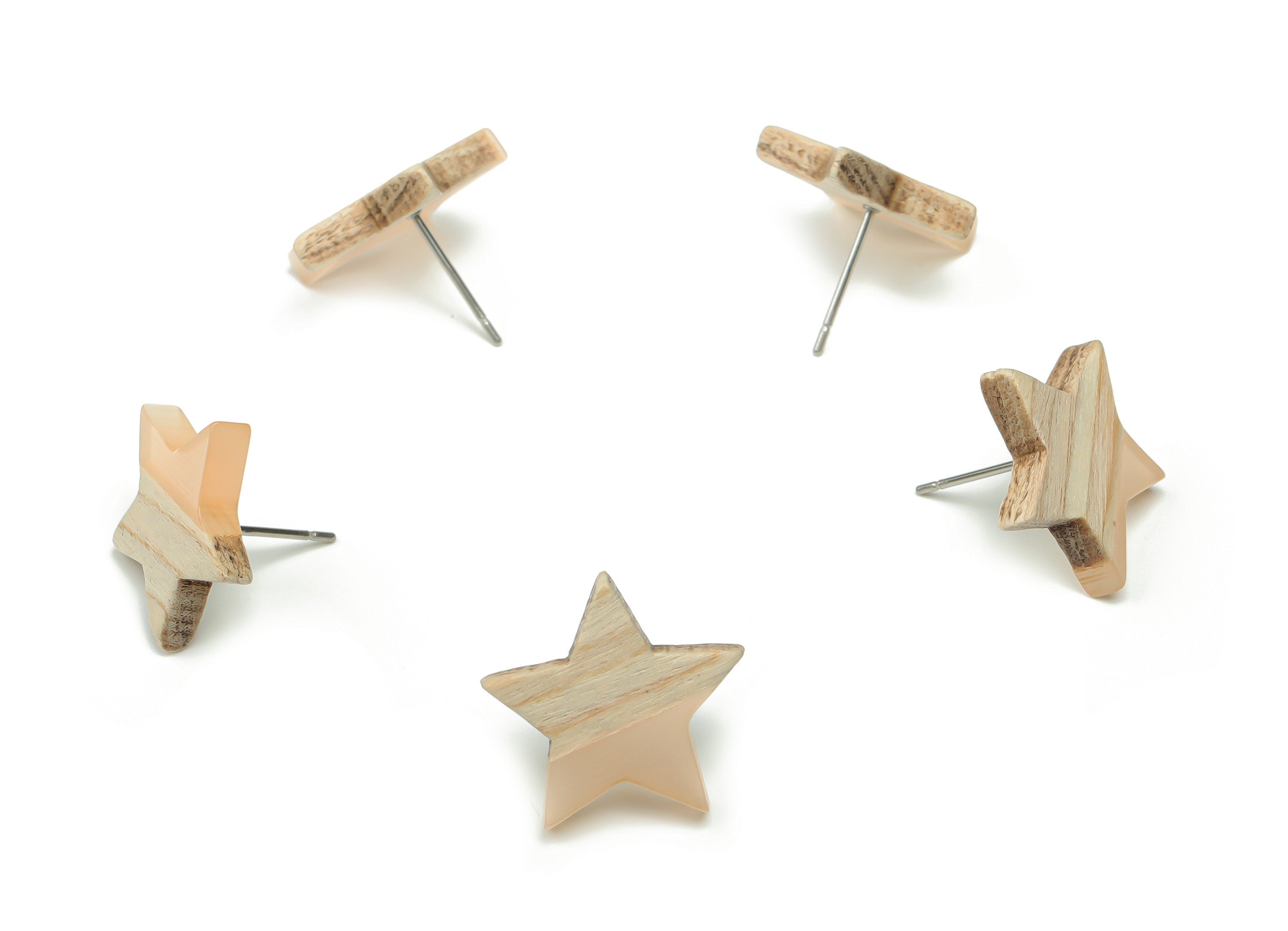 Plain Wood Star Earring Stud -  Resin Star Post - 316 Surgical Stainless Steel Stud - Jewelry Making Supplies - 18.17x17.06x3.4mm - BB1131J - DOMEDBAZAAR