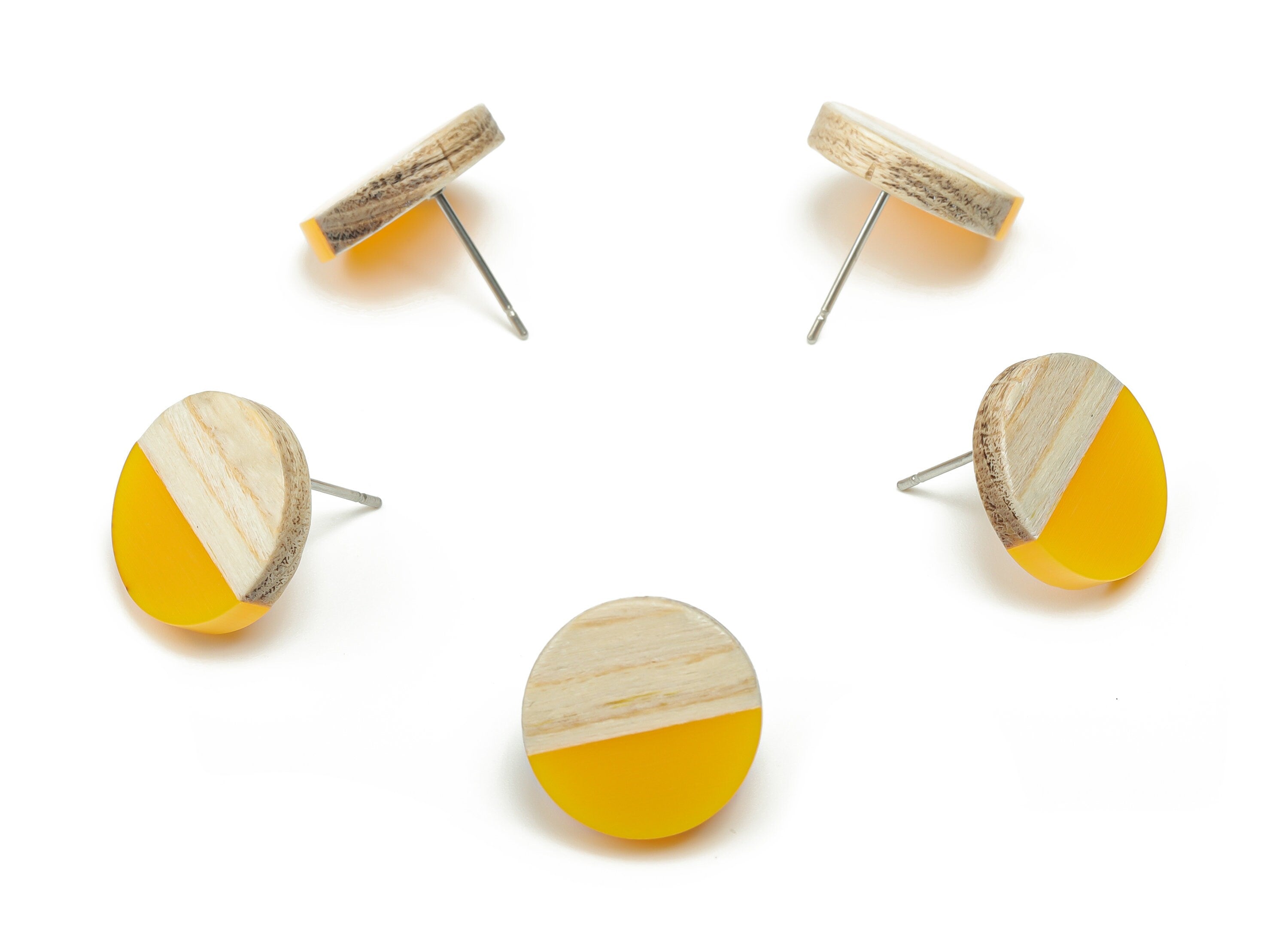 Plain Wood Round Earring Stud - Resin Circle Earring Post - 316 Surgical Stainless Steel Stud - Jewelry Supplies - 15.1x15.1x3.6mm - BB1132A - DOMEDBAZAAR